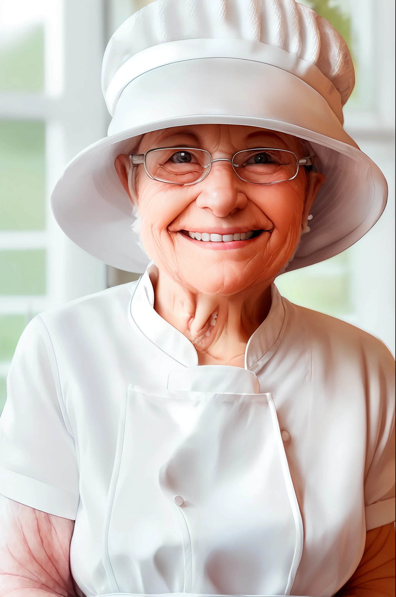 ((best quality)), (detailed), (high resolution and sharpness:1.4), (cute granny smiling in white cook outfit and hat:1.8), (latin woman face:1.5), , (close-up: 1.4), (centered:1.5), (against dark background:1.3), (looking into camera lens:1.4), (bright eyes:1.3), (window lighting:1.4), (perfect studio lighting:1 ,3), parted lips, (sharp focus:1.4), (high resolution photography:1.2), ultra detailed, highly detailed, (high definition:1.2), (perfect composition:1.2), intricate, (cute and beautiful: 1.3), award-winning photography, professional color grading, octane, unrealistic, vibrant colors, (pixar style: 1.5)