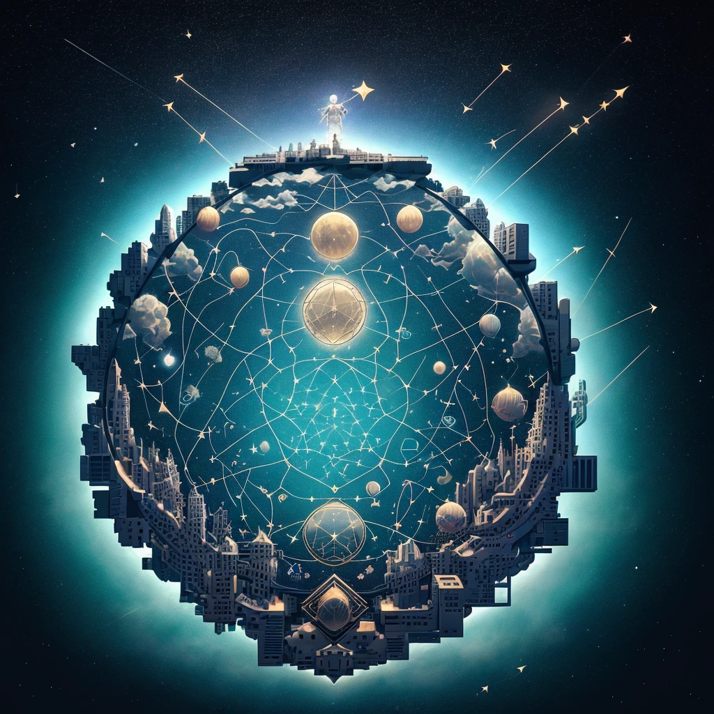 t-shirt print ,constellations, Surrealism, cinematic lighting, isometric