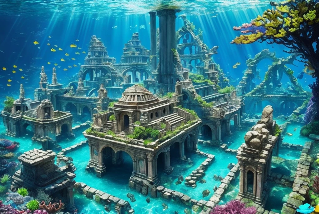 Underwater world deep sea, epic reality, (hdr: 1.4), dappled sunlight, cool colors, ancient ruins, underwater cities, marine life-type houses full of sense of design, incredible, epic composition, (complex details), ( Intricate Detail, Ultra Detail: 1.2), Art Station, Movie Clip, Intricate Background, (Masterpiece, Best Quality) --v 6