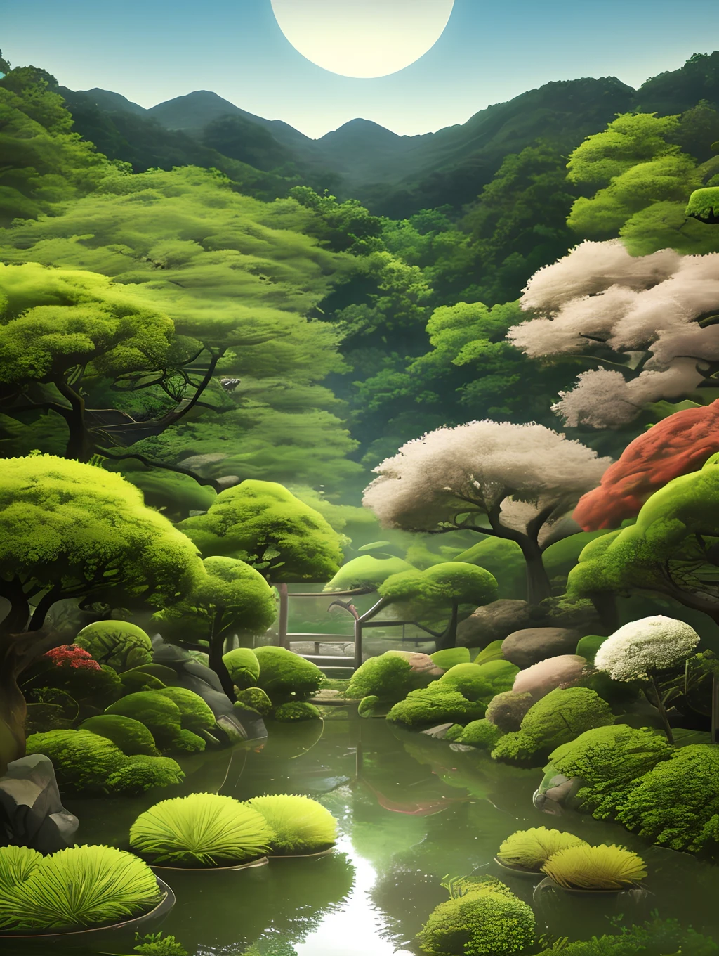 Weed-Covered Japanese Lanterns, Landscapes, Scenery, No Man, Semi-Realistic, Masterpiece, RAW, Realistic.