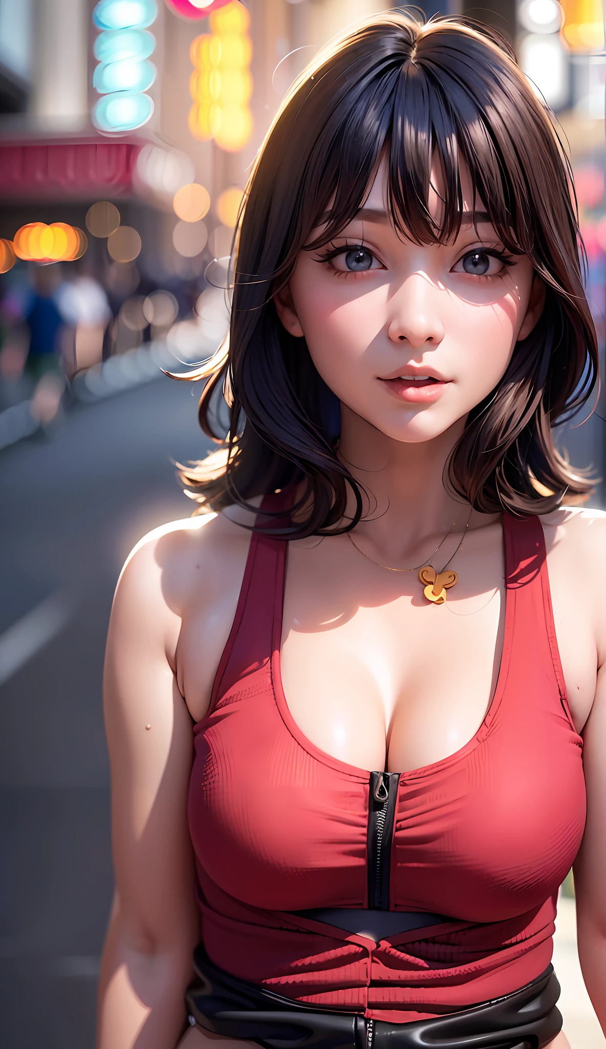 ((Best Quality)), ((Ultra High Definition)), (Lifelike:1.4),,1 girl, thigh high,(upper body), looking at viewer, facing towards, smiling, laugh, long hair,ulzzang-6500- v1.1,pureerosface_v1, extended downblouse,