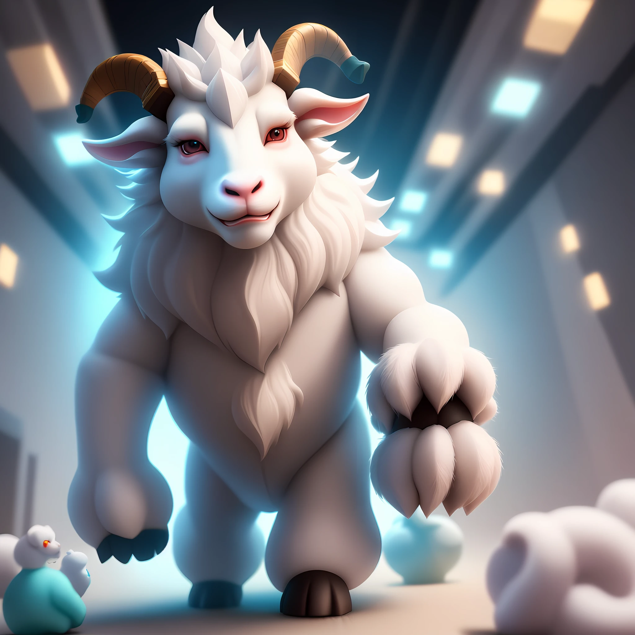 isometric, Chinese mythology, Anthropomorphic cute goat, roaring, cartoon IP, volumetric lighting, pure white background, advanced color system, octane rendering, surrealism, 3D, Behance, Pinterest, trendy blind box toys