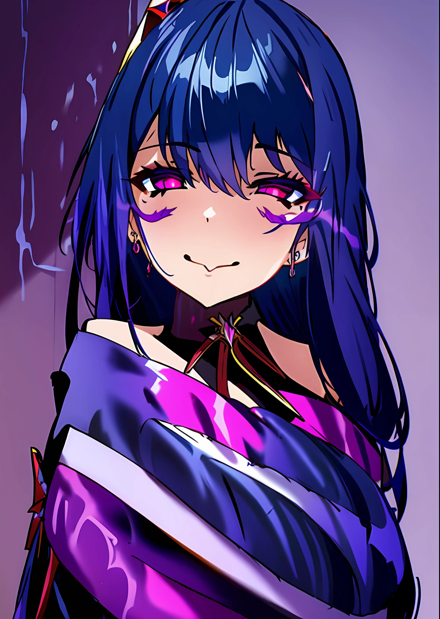 A colleague was brainwashed into the dark energy and became a demon, dark energy, evil eyes, evil smile, dark girl, corrupt girl, dark woman, evil energy, villain, villain,