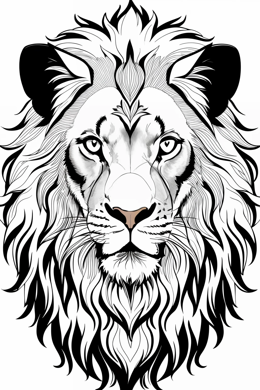 coloring page lion style black white background