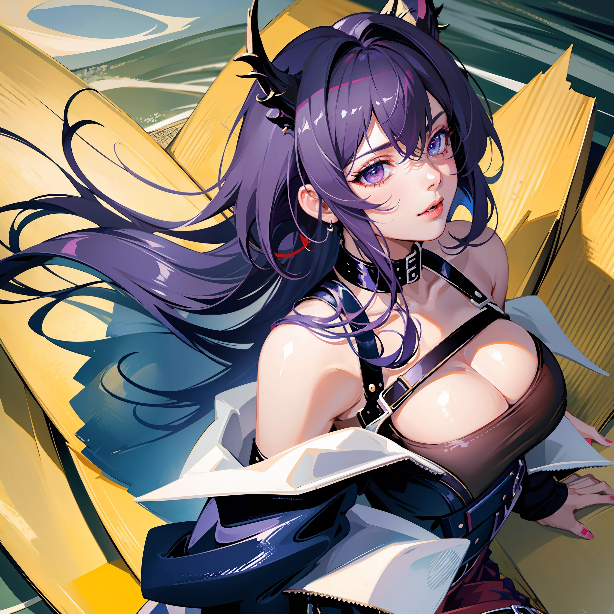 (Masterpiece, high resolution, super detail), 1 woman mature, feminine, tall, short navy blue hair, beautiful, eyes with fine details, look at the viewer, short traditional cape, beautifully curved, guweiz, cat ears