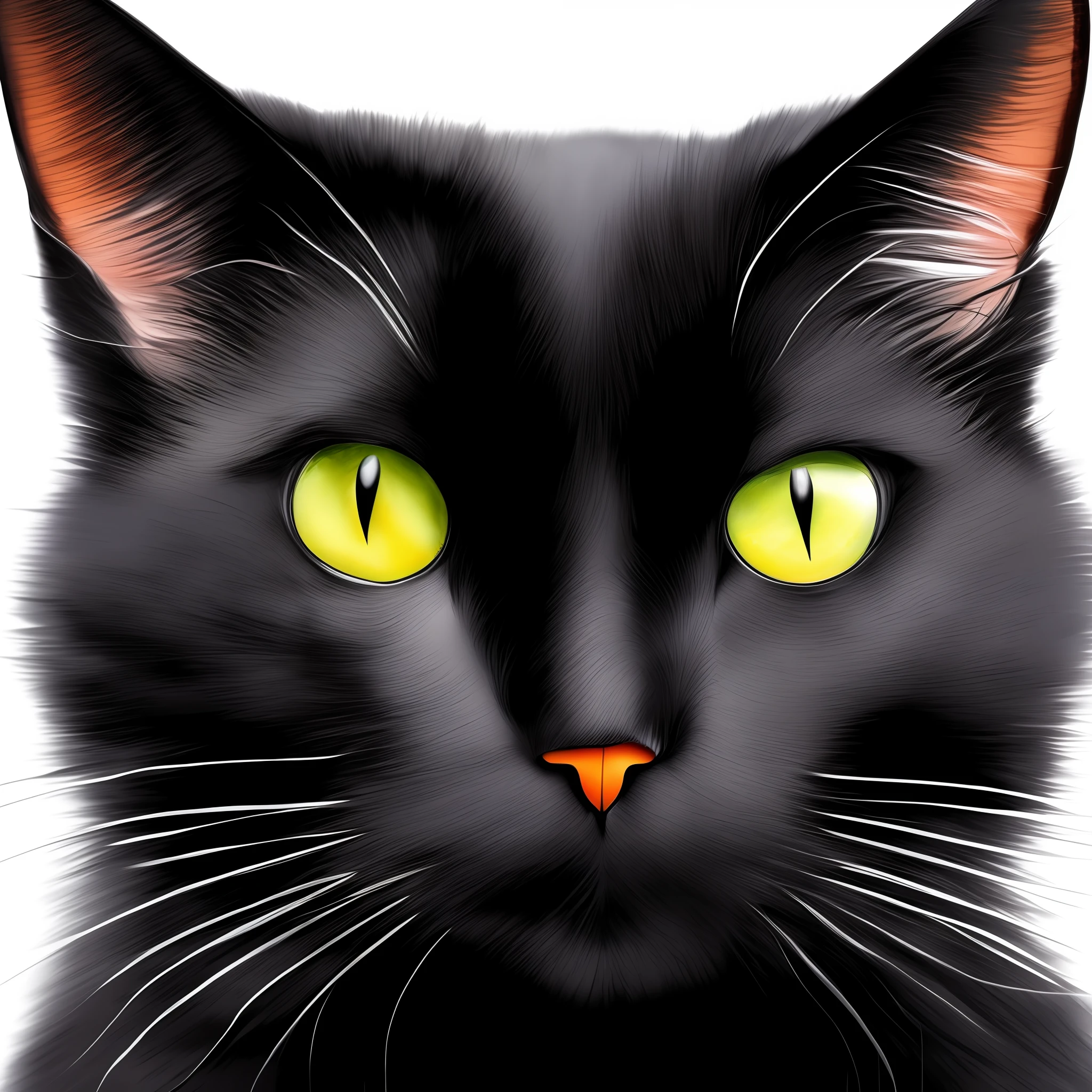 cartoon of the head of a realistic watercolor black cat, cartoon watercolor