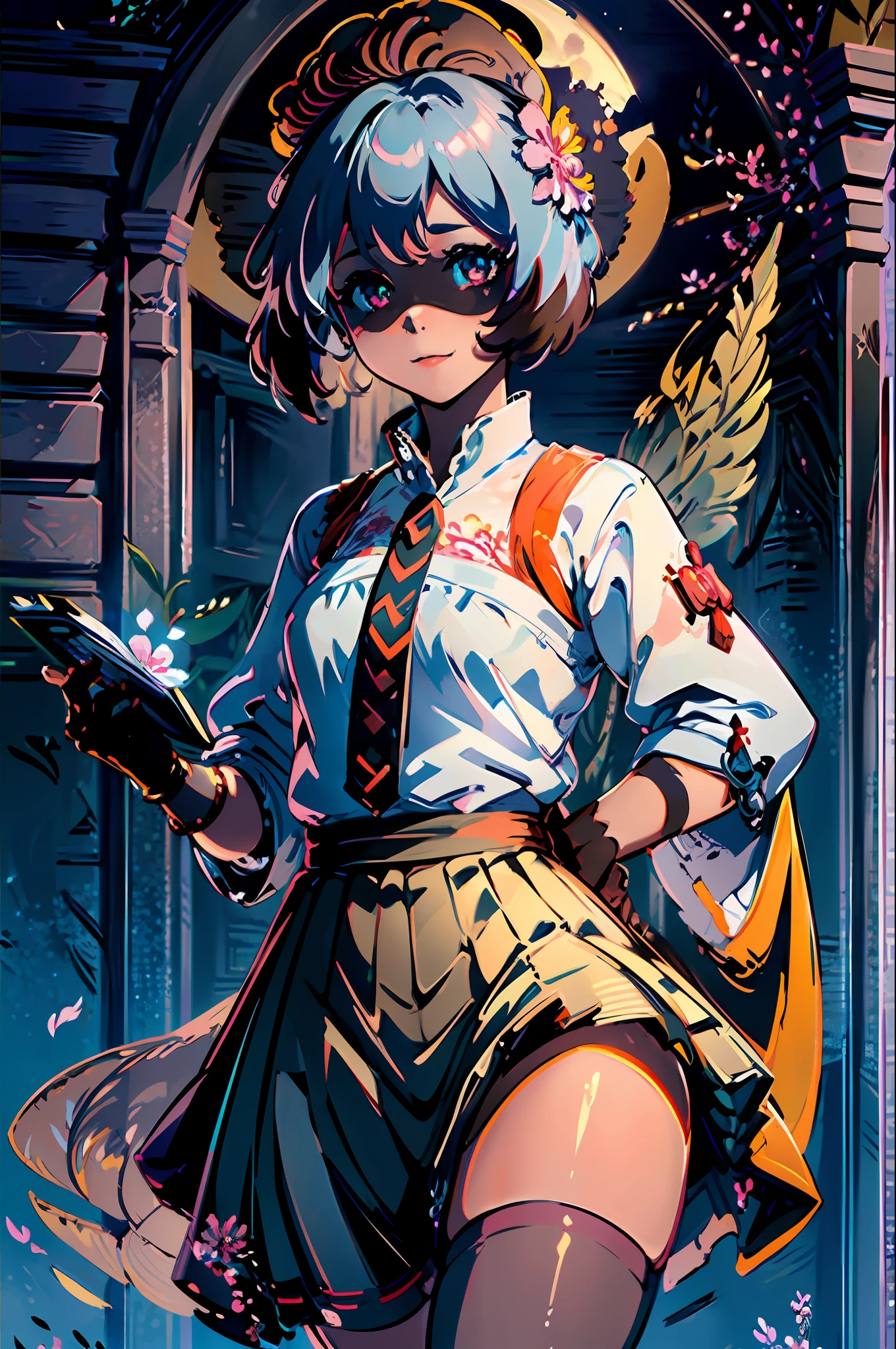 masterpiece, best quality,
1girl, (colorful),(finely detailed beautiful eyes and detailed face),cinematic lighting,bust shot,extremely detailed CG unity 8k wallpaper,white hair,solo,smile,intricate skirt,((flying petal)),(Flowery meadow)
sky, cloudy_sky, building, moonlight, moon, night, (dark theme:1.3), light, fantasy,
