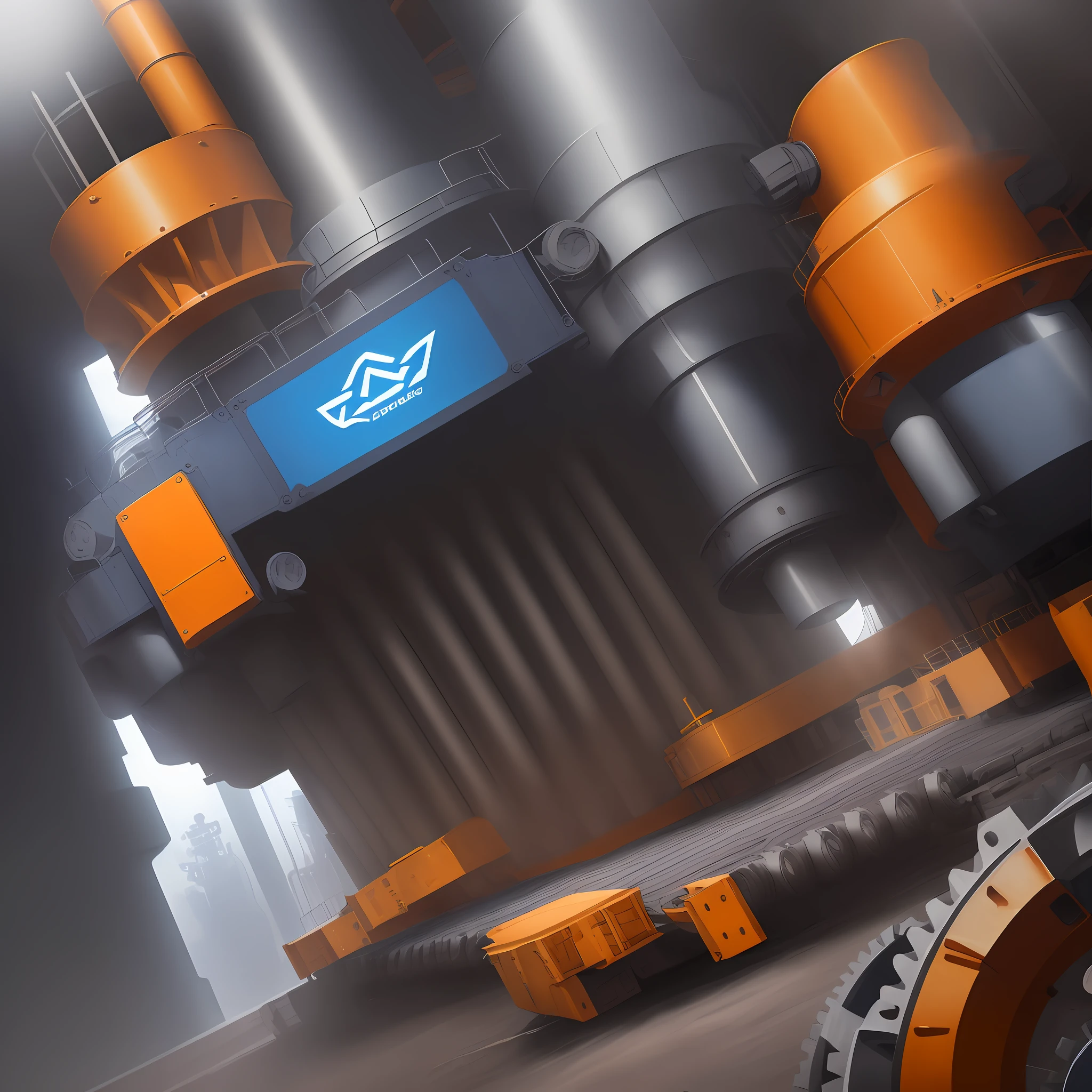 Develop a logo for a metallurgical industry company specializing in automation and machine building. The logo must convey professionalism, innovation and reliability. Make use of visual elements that represent the nature of the metallurgical industry, such as gears, tools or metal structures. Colors such as silver, dark blue and orange can be used to convey a sense of technology and energy. The logo must be clean, modern and easily recognizable, both large and small. Feel free to be creative and come up with a design that stands out in the metal industry sector, emphasizing automation and machine building."