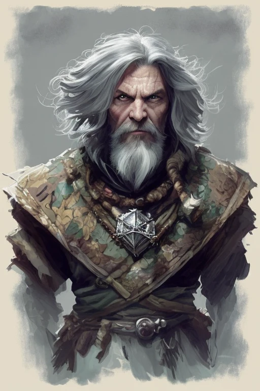 Ranger of dungeons and dragons, middle-aged human, injured with one arm badly injured