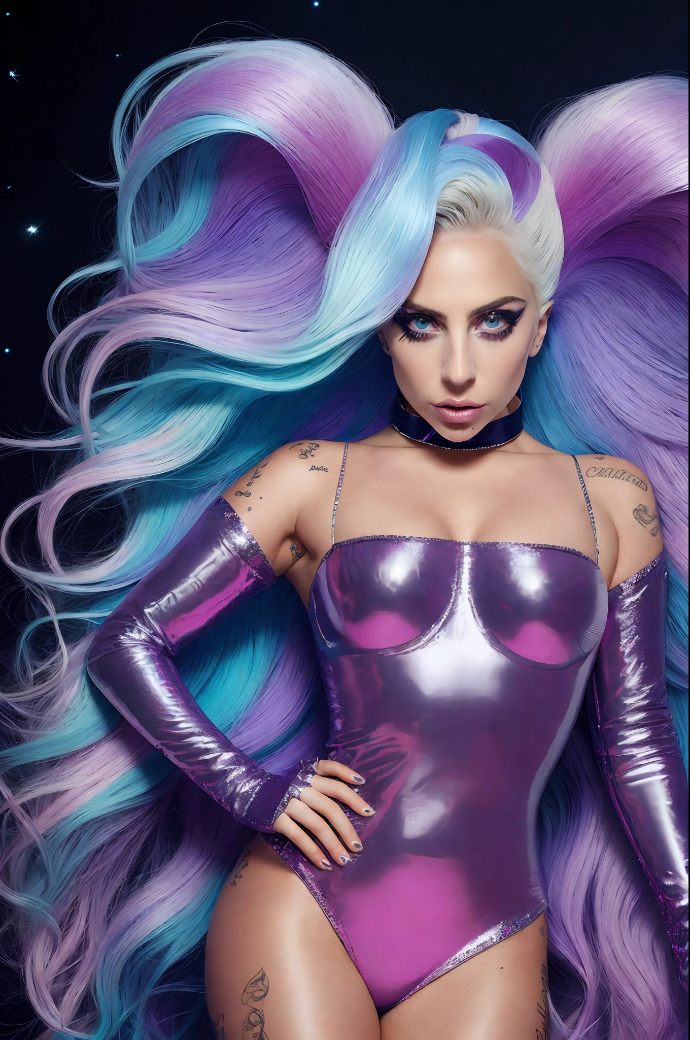 Photo LADY GAGA , 4K texture, high quality, beautiful hairstyle, original album cover, glitter concert outfit, 8k image, high image quality, night