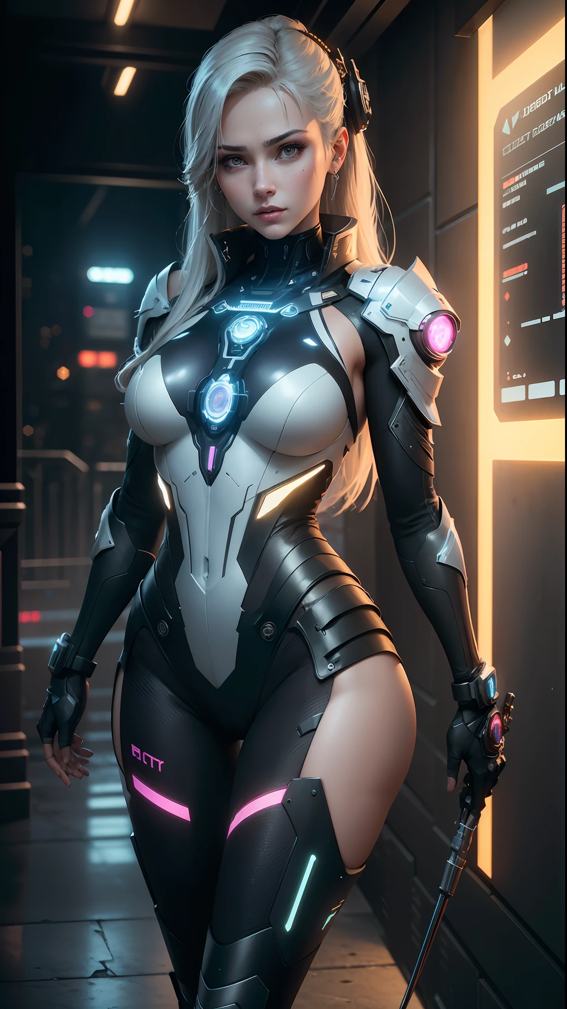 ((Best quality)), ((masterpiece)), (detailed:1.4), 3D, an image of a beautiful cyberpunk female,HDR (High Dynamic Range),Ray Tracing,NVIDIA RTX,Super-Resolution,Unreal 5,Subsurface scattering,PBR Texturing,Post-processing,Anisotropic Filtering,Depth-of-field,Maximum clarity and sharpness,Multi-layered textures,Albedo and Specular maps,Surface shading,Accurate simulation of light-material interaction,Perfect proportions,Octane Render,Two-tone lighting,Wide aperture,Low ISO,White balance,Rule of thirds,8K RAW,CircuitBoardAI,