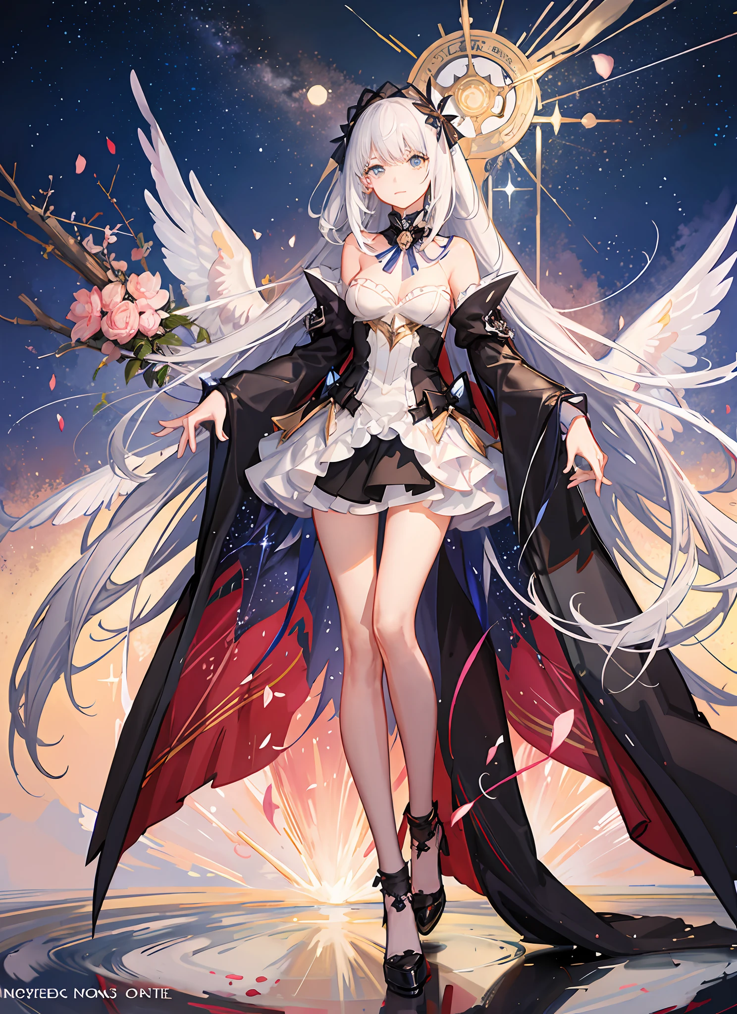 ((Magic Girl)), ((Gorgeous Starry Sky Background)), ((Super Detailed)), ((Best Illustration)), ((Movie Lighting)), Dynamic Angle, Floating, Fine, (Flash:1.2 ) , (sparkle:1.2), (shine:1.2), classic, (painting:1.1), (sketch:1.1), (best quality), (masterpiece:1.2), (anime style), (solo), beautiful detailed face , (cute face: 1.3), (big eyes: 1.3), colorful hair, (long hair: 1.2), (flowing hair: 1.2), (magic girl outfit), detail outfit, (sparkling wand: ( Dazzle: 1.2), (dazzle: 1.2) (very detailed 8k wallpaper) intricate, high detail, dramatic, 8k, ((masterpiece, ultradetail, intricate detail, medium quality, illustration)), 1girl, solo, high res rate, street, cherry trees, petals falling, sunlight through