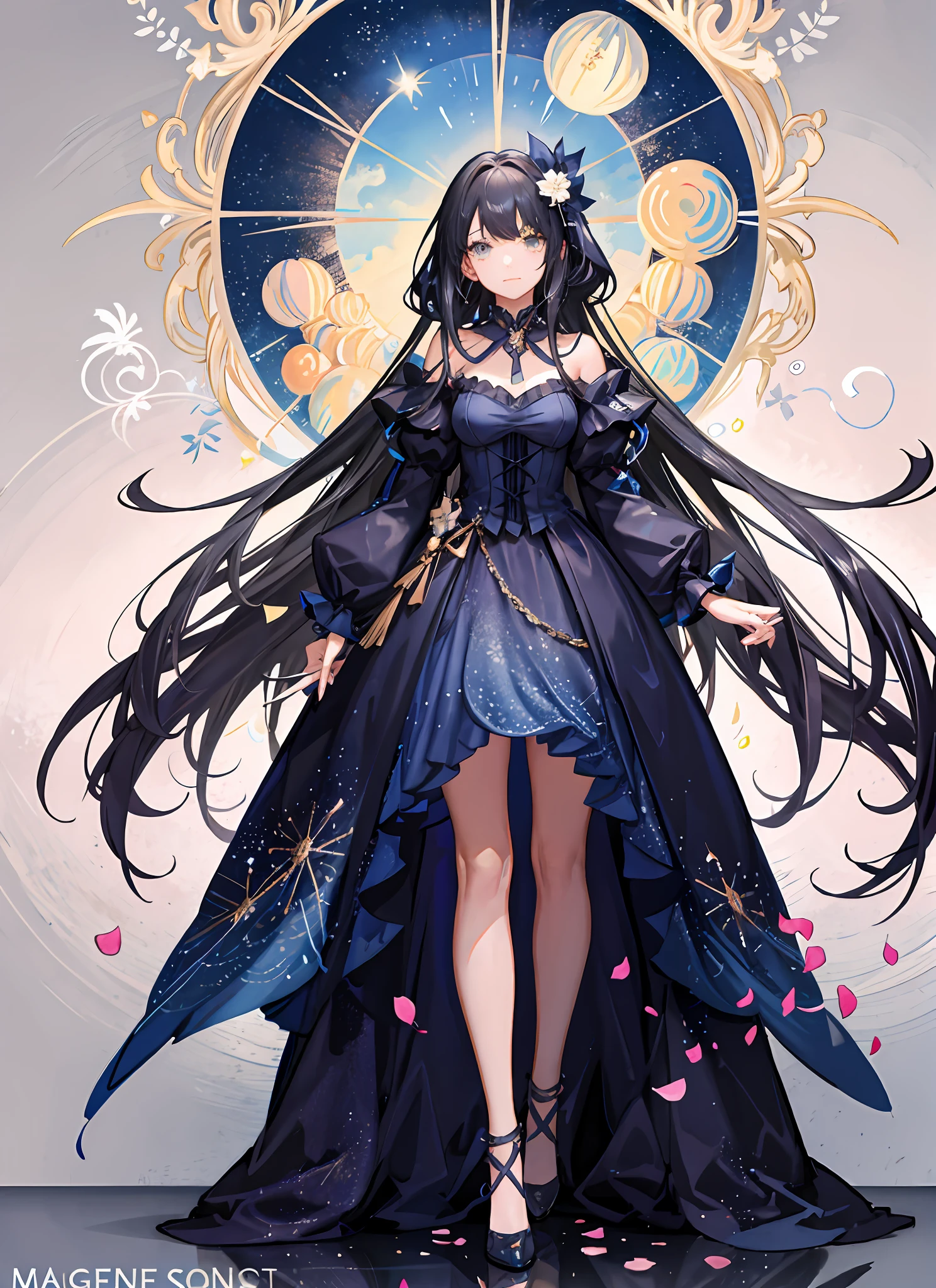 ((Magic Girl)), ((Gorgeous Starry Sky Background)), ((Super Detailed)), ((Best Illustration)), ((Movie Lighting)), Dynamic Angle, Floating, Fine, (Flash:1.2 ) , (sparkle:1.2), (shine:1.2), classic, (painting:1.1), (sketch:1.1), (best quality), (masterpiece:1.2), (anime style), (solo), beautiful detailed face , (cute face: 1.3), (big eyes: 1.3), colorful hair, (long hair: 1.2), (flowing hair: 1.2), (magic girl outfit), detail outfit, (sparkling wand: ( Dazzle: 1.2), (dazzle: 1.2) (very detailed 8k wallpaper) intricate, high detail, dramatic, 8k, ((masterpiece, ultradetail, intricate detail, medium quality, illustration)), 1girl, solo, high res rate, street, cherry trees, petals falling, sunlight through