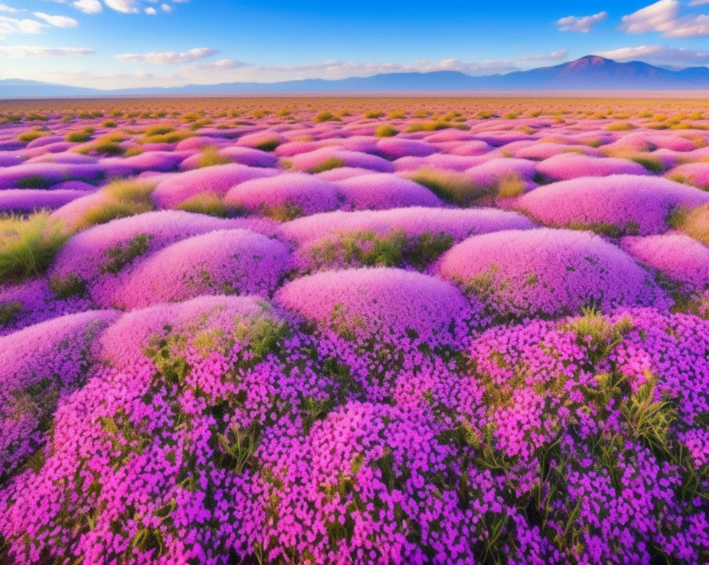 High-quality, very detailed CG Unity 8k wallpaper, top-down perspective, gorgeous and colorful flowers and brocade scenery, empty and dry desert-like place, cute and cunning Mono Lake, passionate interpretation of hackberry, 3D digital painting Masterpiece, award-winning photography The work has realistic depth of field, gorgeous blooms, rich colors, strong sense of reality, highly restored details, full of drama, midjourney style art, full of intricacies.