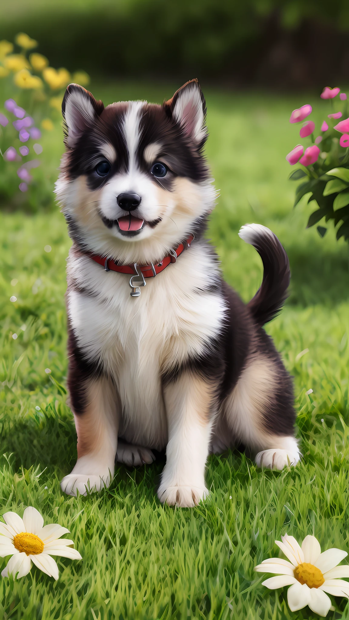 Puppy, happy on the garden lawn, masterpiece, 8k, high resolution, highest texture, better face, --v6