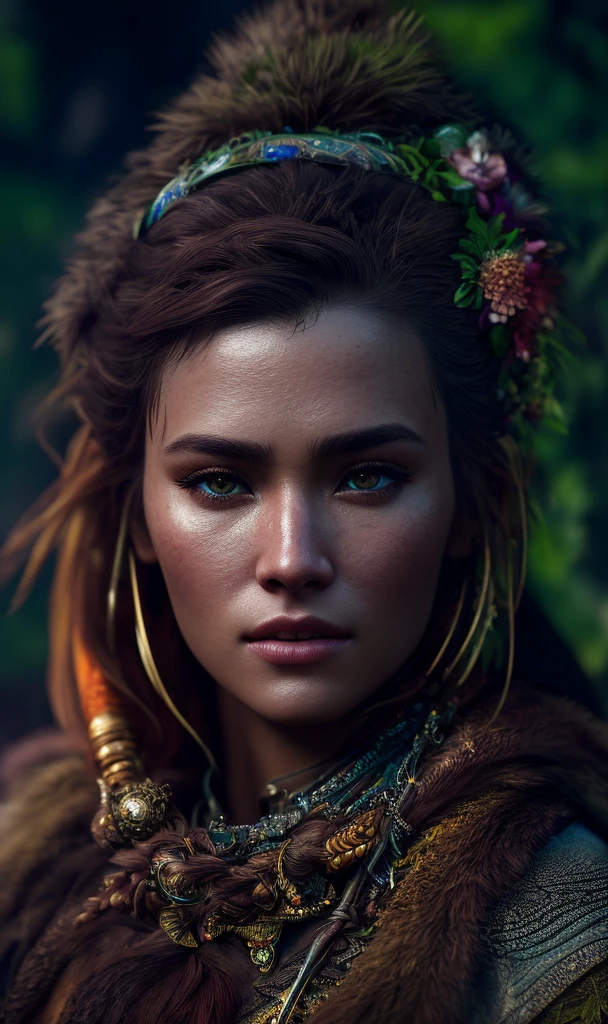 ultra realistic photography, perfectly centered medium upper shot of Aloy from horizon zero dawn, creatures from horizon zero dawn jungle cliffs in the background, looking at viewer, fashion pose, extremely detailed eyes, detailed symmetric realistic face, extremely detailed natural texture, detailed peach fuzz, messy hair, masterpiece, absurdres, award winning photo by lee jeffries, nikon d850 film stock photograph, kodak portra 400 camera f1.6 lens, depth of field, extremely detailed, amazing, fine detail, rich colors, hyper realistic lifelike texture, dramatic lighting, unrealengine, trending on artstation, cinestill 800 tungsten, photo realistic, RAW photo, TanvirTamim, high quality, highres, sharp focus, extremely detailed, cinematic lighting, 8k uhd, high definition, cinematic, neoprene, behance contest winner, featured on unsplash, cgsociety, unreal engine 5, ultra sharp focus