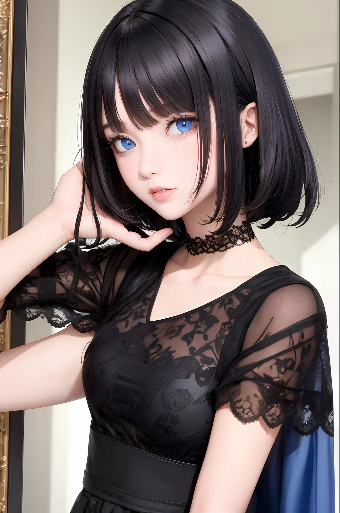 &quot;((masterpiece)), best quality, black hair, blue eyes, look up, (upper body),&quot;: