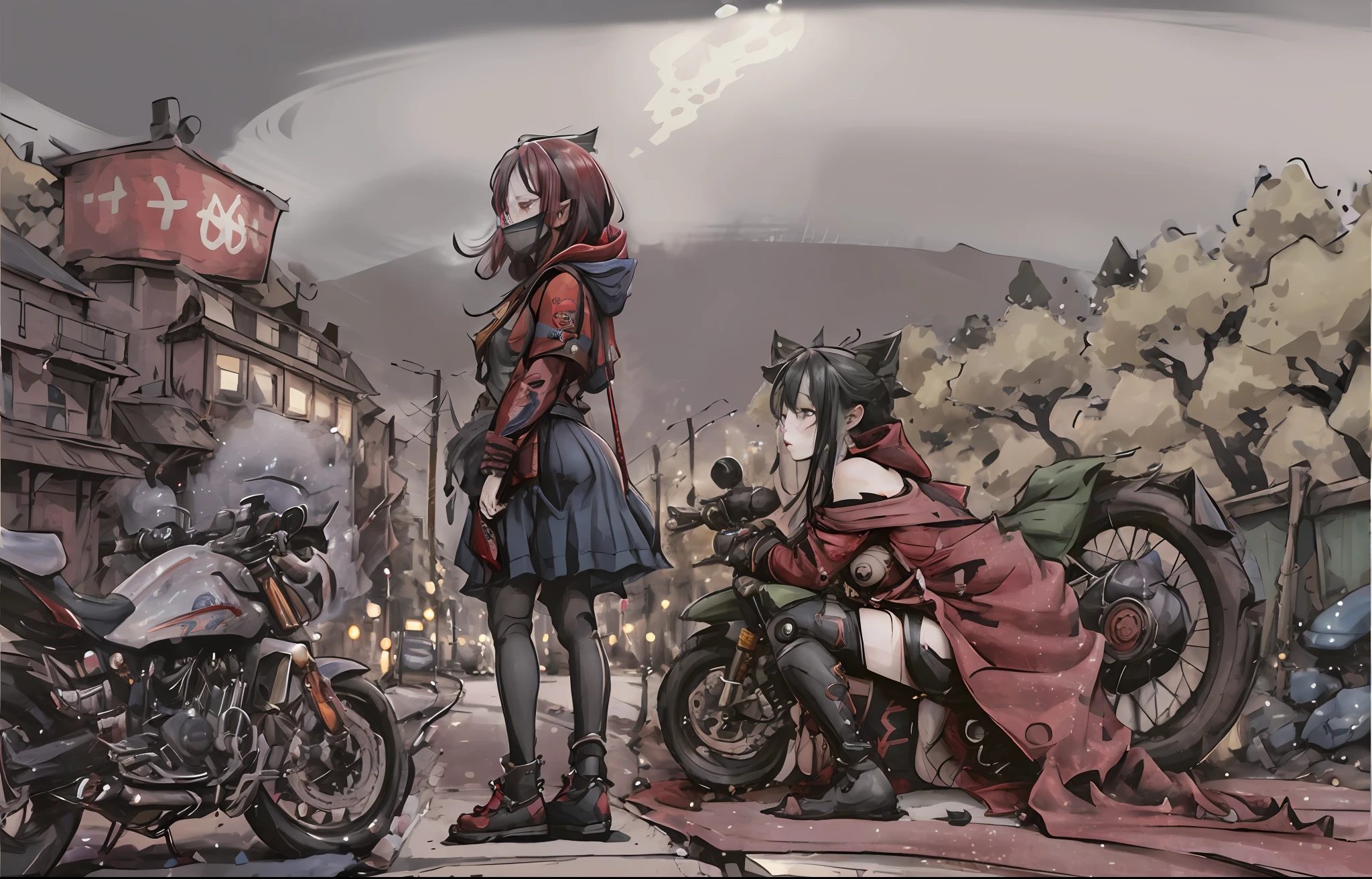 4k, realistic, carismatic, very detail, there is a girl on street, wearing nothing, she is harley queen, soft theme, red blue hair, 25 years old, full body