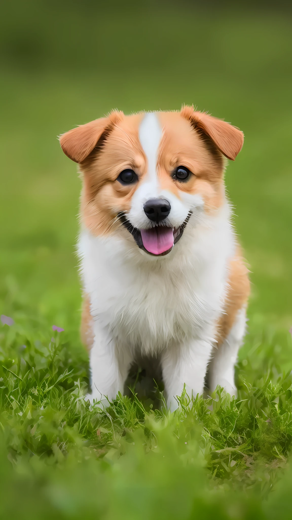 A puppy, happy on the garden lawn, masterpiece, 8k, high resolution, highest texture, --v6