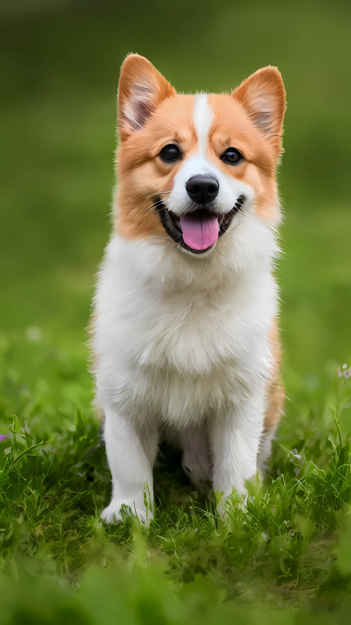 A puppy, happy on the garden lawn, masterpiece, 8k, high resolution, highest texture, --v6
