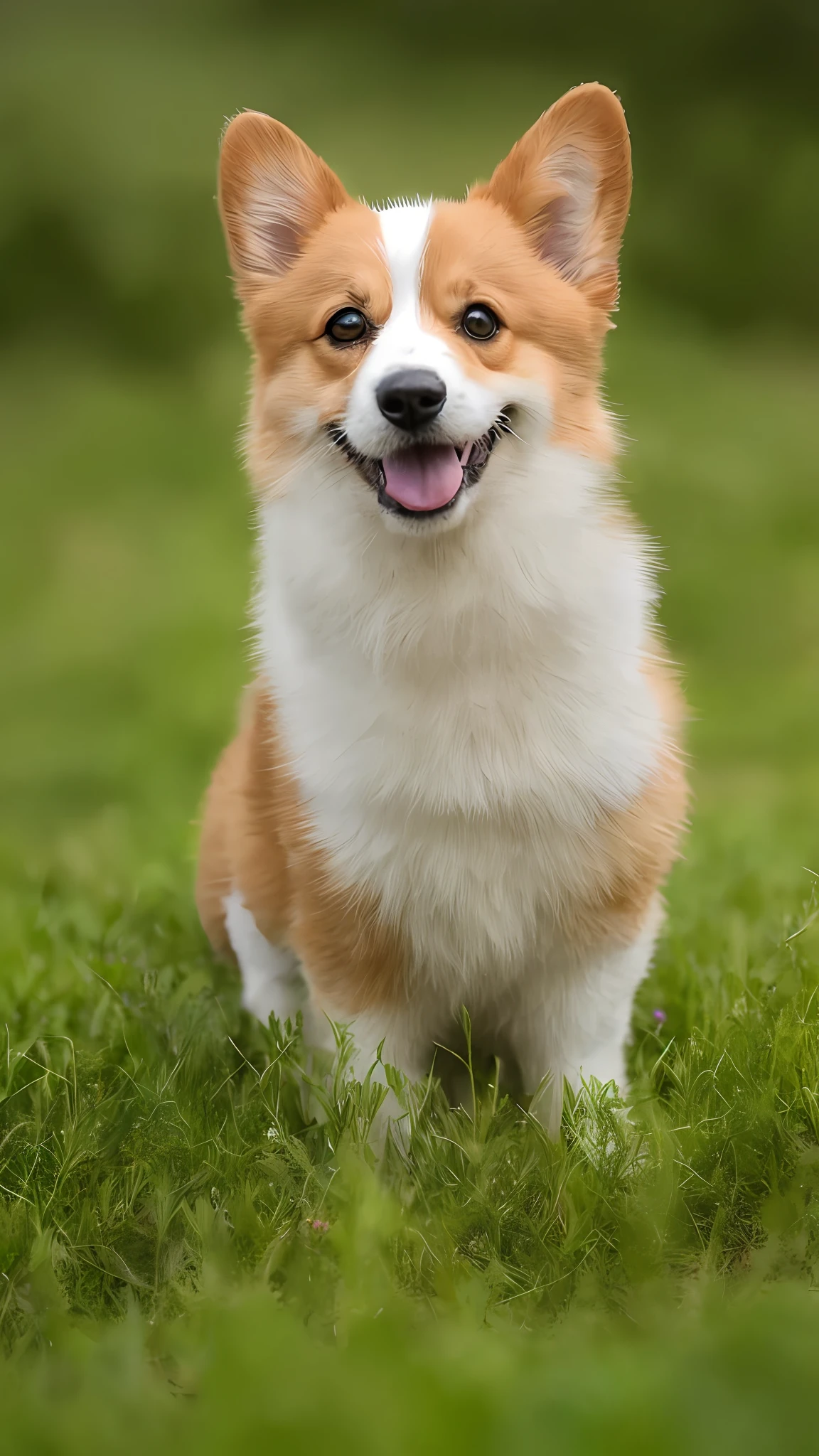 A corgi puppy, happy on the garden lawn, masterpiece, 8k, high resolution, highest texture, --v6