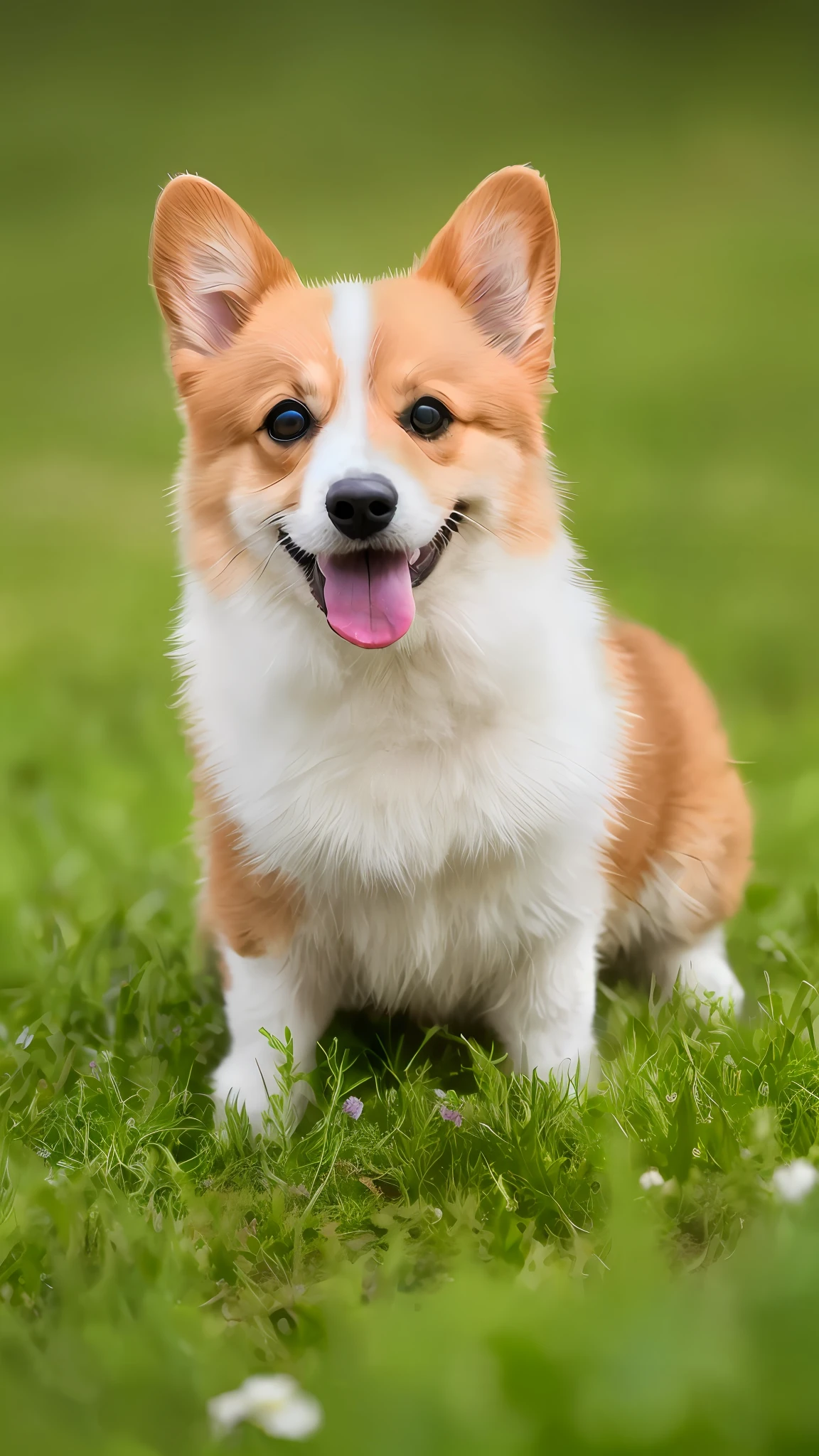 A corgi puppy, happy on the garden lawn, masterpiece, 8k, high resolution, highest texture, --v6