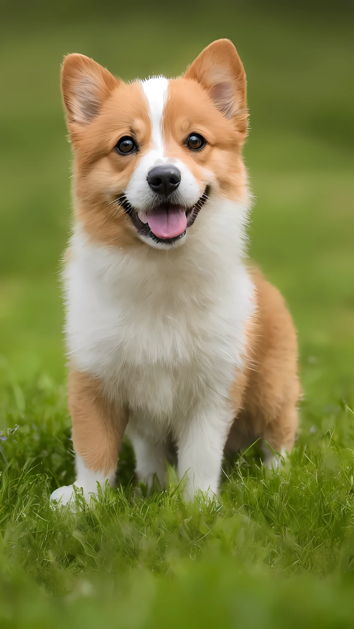 A puppy is happy on the grass, masterpiece, 8k, high resolution, highest texture, --v6