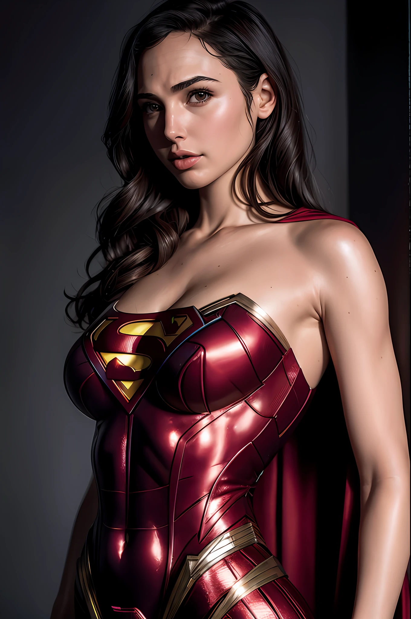 Gal Gadot, wearing (Superman Suit), Highly Detailed, Artstation, Soft, Sharp Focus, 8K, (underboob)