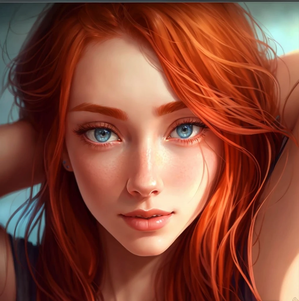 redhead haired girl with blue eyes and red hair, realistic artstyle, realistic art style, realistic digital painting, realistic digital art 4 k, realistic digital art 4k, realistic digital illustration, realistic digital drawing, realistic digital art, realistic cute girl painting, stunning digital illustration, realism artstyle, beautiful digital illustration, digital painting style, photorealistic artstyle, detailed digital painting