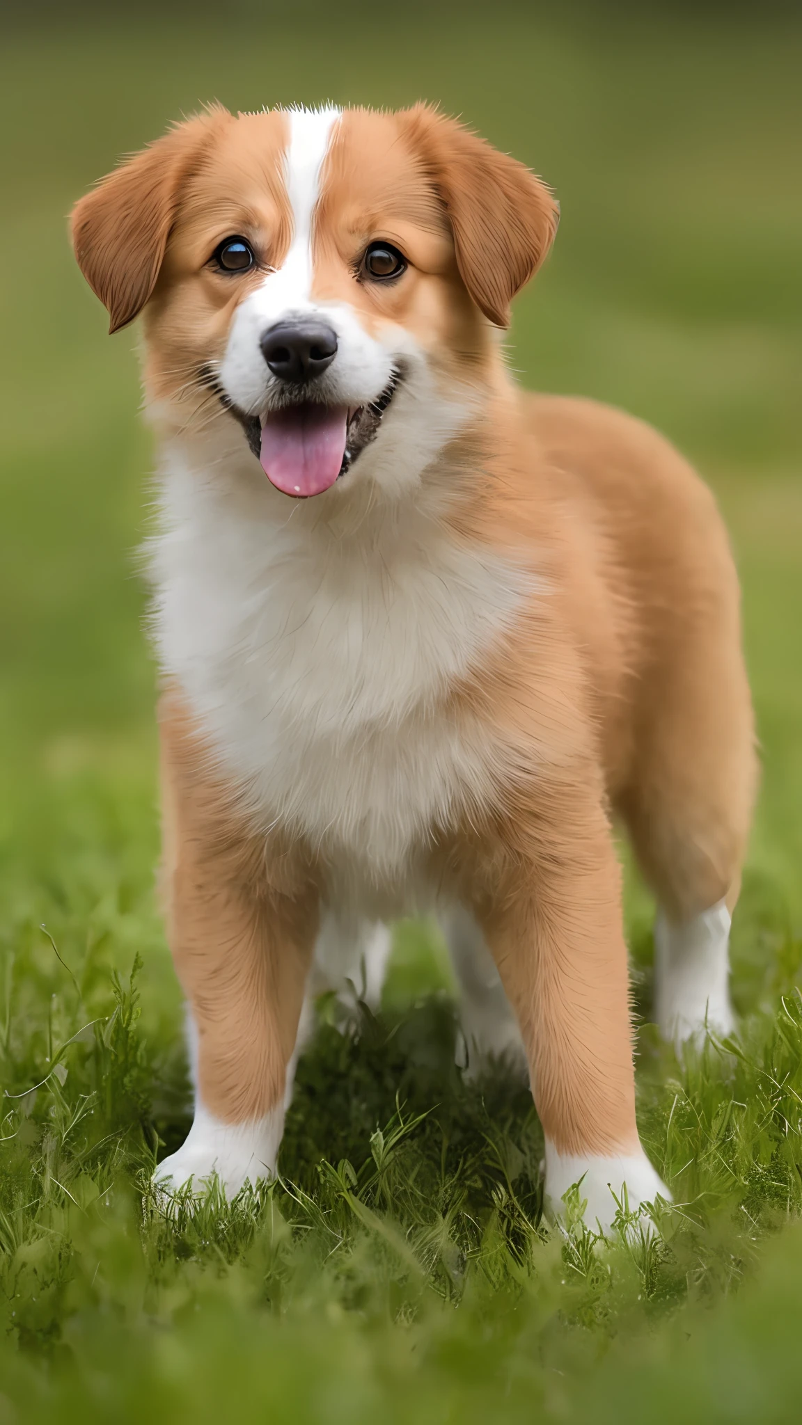 A puppy is happy on the grass, masterpiece, 8k, high resolution, highest texture, --v6