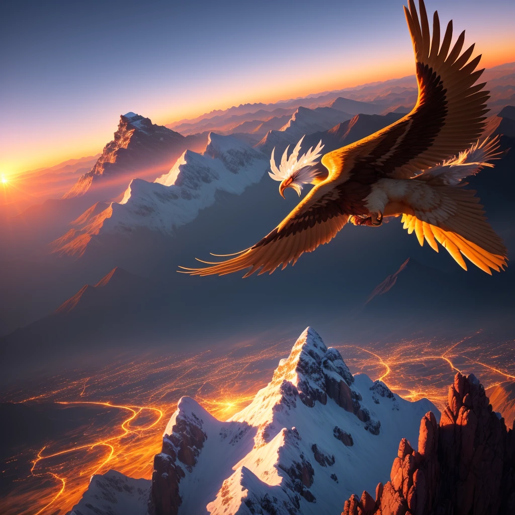 Phoenix, mountain, flying, sunset