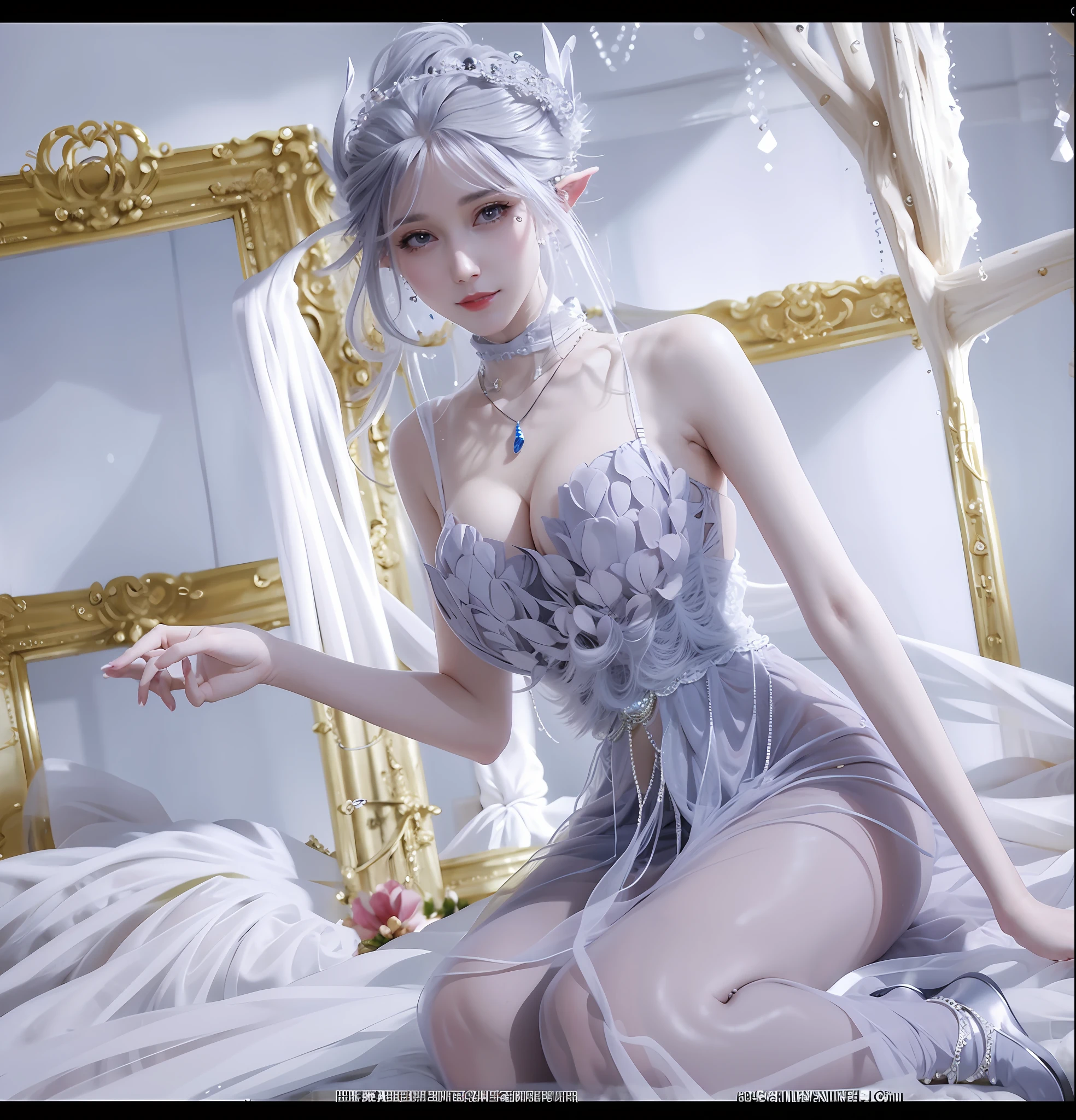 A woman standing in the office v6, mature, white transparent shirt, open-breasted dress with exquisite decoration, necklace, earrings, full body v6, long black hair, long hair shawl, obvious cleavage, translucent clothes, on the clothes Pattern, open bust, slit miniskirt, desk, visible, extreme, ultra high definition, RAW photo, realism: 1.25), (bright lip gloss, long eyelashes, smooth face, bright skin, natural shadow, wide light, wide light, depth of field, strong colors, subtle caustics: 0.8), smile, (big tits), v6