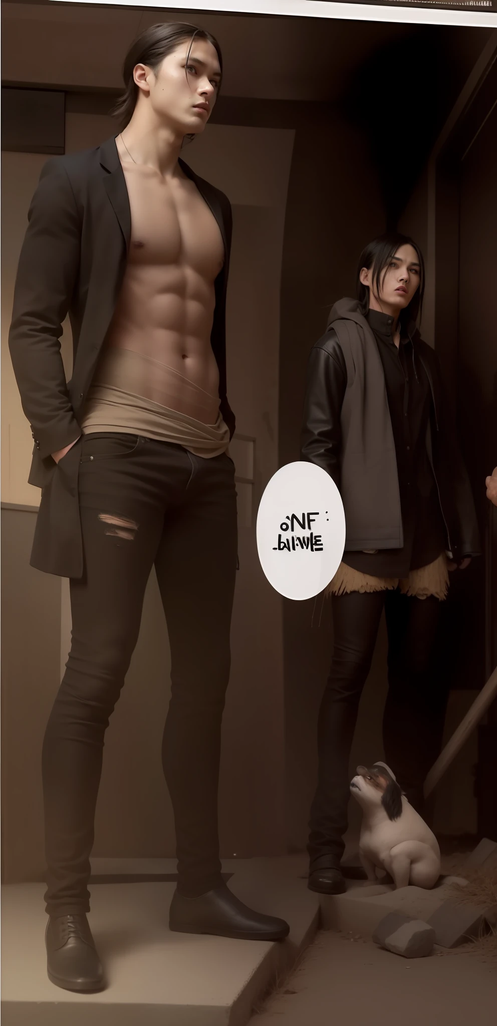 best quality, masterpiece, (realistic: 1.2), 1 man, Eren Jaeger, real life, live action, black jeans, black pants, brown hair, attack on Titan, sunset background, black jacket, slim body, high definition, high quality, manbun