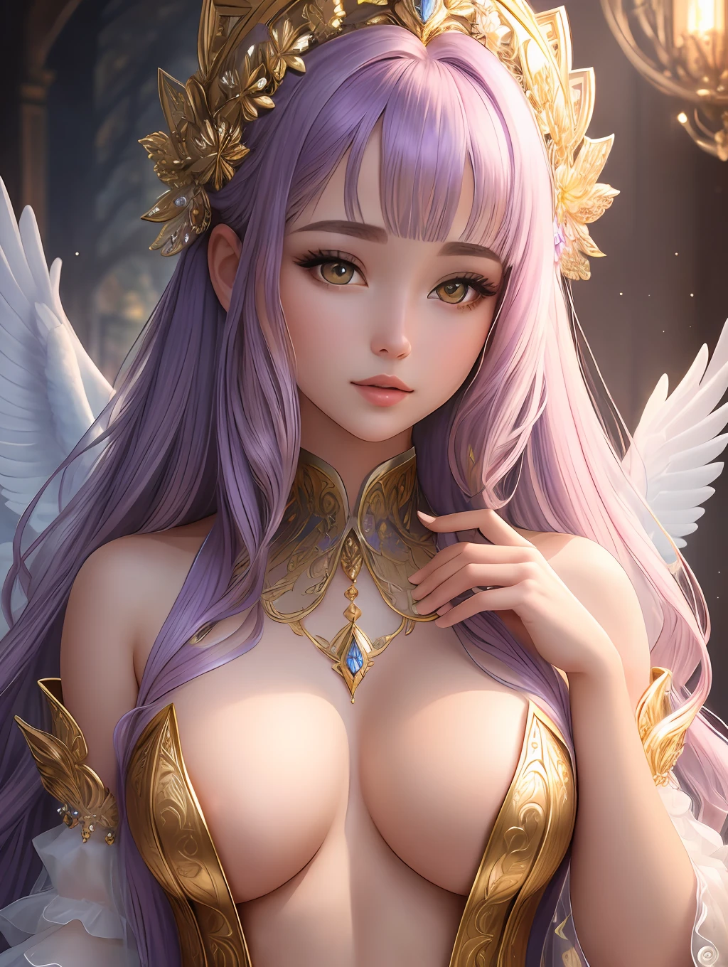 (Masterpiece - Ultra-Detailed, High-Res) Prepare to be enchanted by a true masterpiece that combines ultra-detailed artistry with high-resolution rendering. This artwork showcases a mesmerizing girl with long lilac hair (1.3) and captivating yellow eyes (1.2), emanating an aura of elegance and mystery. The intricate details and lifelike textures invite you to explore every aspect of this enchanting composition. Get ready to be immersed in a world where beauty and craftsmanship merge seamlessly.