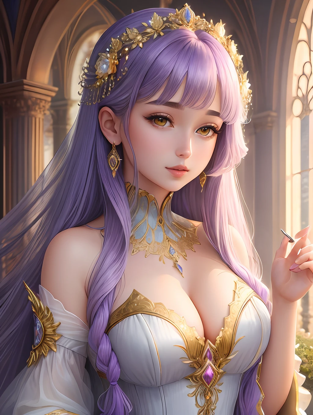 (Masterpiece - Ultra-Detailed, High-Res) Prepare to be enchanted by a true masterpiece that combines ultra-detailed artistry with high-resolution rendering. This artwork showcases a mesmerizing girl with long lilac hair (1.3) and captivating yellow eyes (1.2), emanating an aura of elegance and mystery. The intricate details and lifelike textures invite you to explore every aspect of this enchanting composition. Get ready to be immersed in a world where beauty and craftsmanship merge seamlessly.