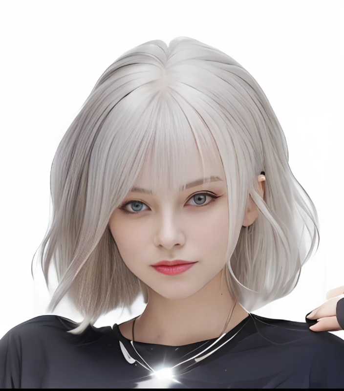 Photo of a white-haired woman, same person, girl with silver hair, girl with short white hair, silver hair (ponytail), perfect cute woman, (8k, RAW photo, best quality, masterpiece:1.2), (realistic, photo-realistic:1.37 ),