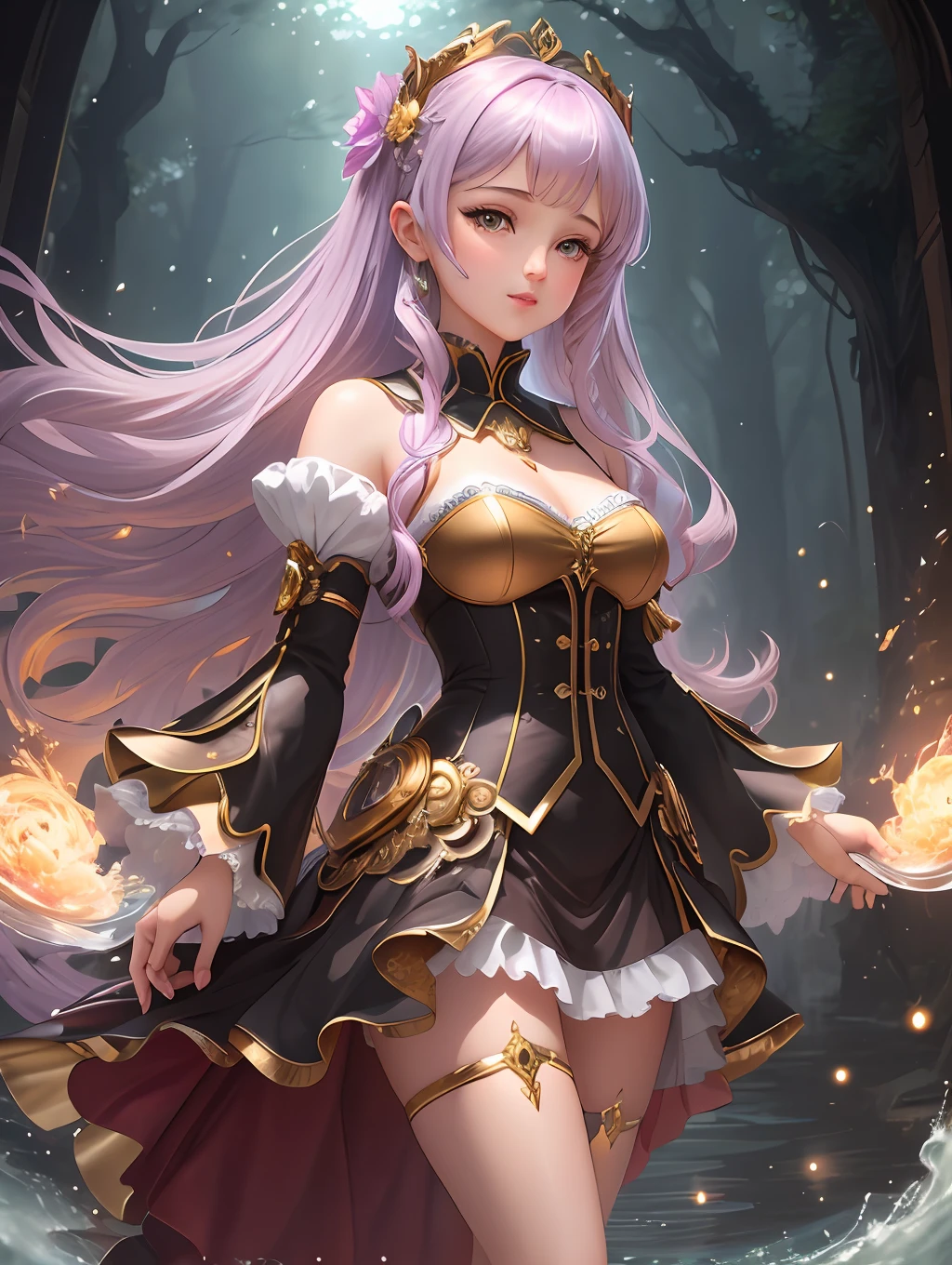 (Best Quality - Ultra-Detailed CG Unit, Floating) Step into a world of unparalleled quality with an ultra-detailed CG unit artwork that defies expectations. This floating masterpiece exemplifies the artist's commitment to delivering the best quality in every aspect. From the girl's long lilac hair (1.3) to her captivating yellow eyes (1.2), every detail is meticulously rendered with precision and care. Get ready to be mesmerized by the immersive beauty of this artwork, where every element comes to life in stunning high resolution.