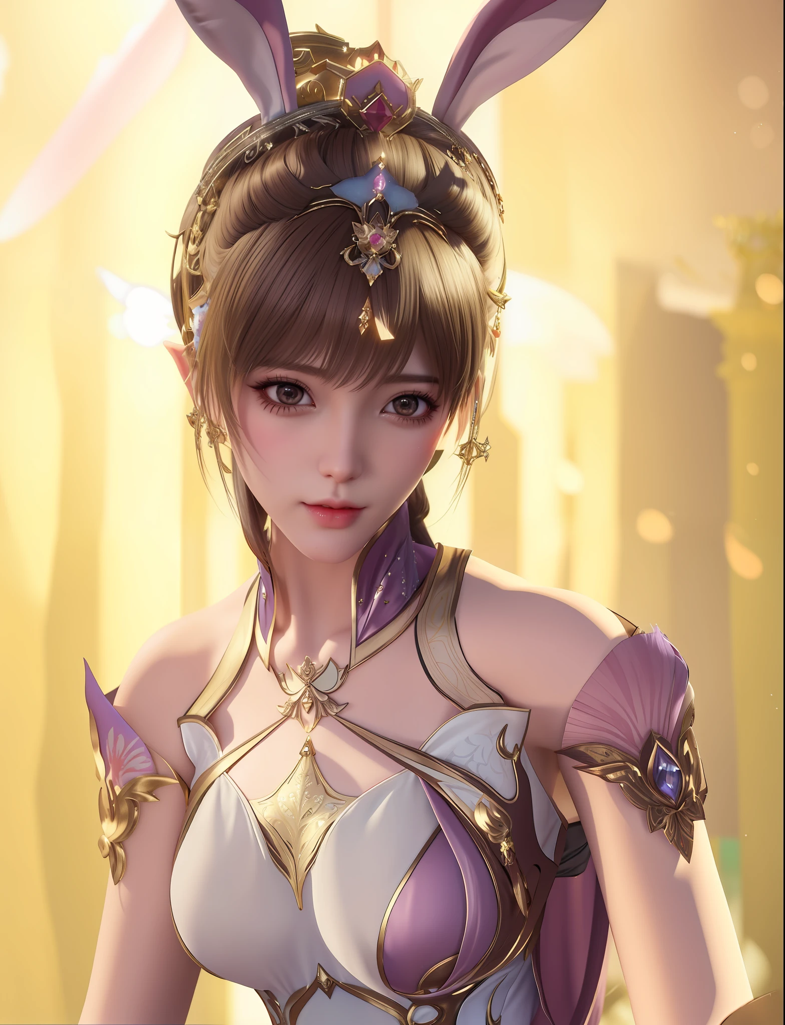a close up of a woman in a bunny costume with a rabbit ear, a beautiful fantasy empress, ((a beautiful fantasy empress)), by Yang J, ruan jia and artgerm, wlop and artgerm, artgerm ; 3d unreal engine, artgerm and wlop, beautiful and elegant elf queen, fantasy woman