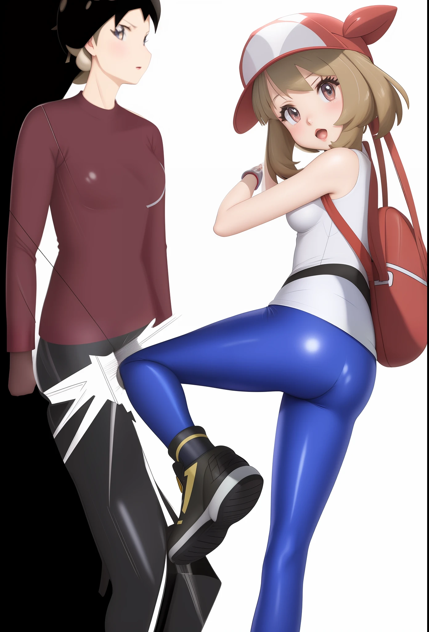 (May from Pokémon) kneeing shiny tight leggings