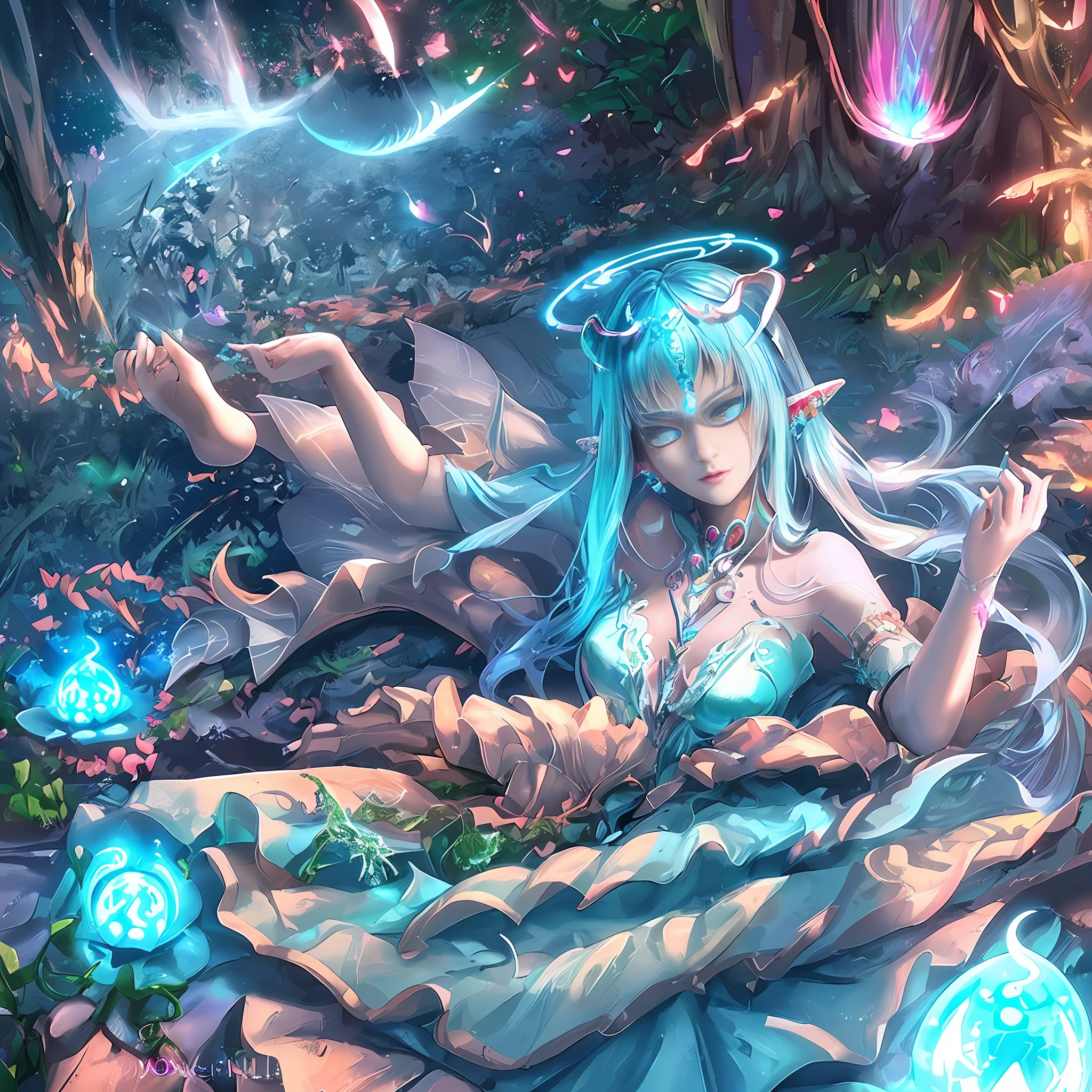 ((best quality)), ((masterpiece)), illustration, full body portrait, {tanned skin}, {lillith}, 1girl, (((celestial))), deity, {devil horns}, {delicate and beautiful gothic ball gown}, {teifling goddess}, light particles, halo, looking at viewer, (bioluminescent:0.95) ocean, bioluminescent, piercing glare, celestial bioluminescent eyes, vibrant, (((colourful))), color, (glowing, glow), (beautiful composition), cinematic lighting, intricate, (symmetrical:0.5), whimsical, {dynamic lens}, ((dynamic angle)), (((corrupted celestial feathers falling in background))), {hair flowing majestically in the wind}, ((age 24)), ahegao, (((age 32 face))), ((slender delicate face)), ((hands frantically reaching toward viewer)), ((seductive plot)), (((psychotic:evil expression))), (((murderous plot))), {Meteor shower lighting scene}, 8k, {Evil Red glowing Demonic Tiara}