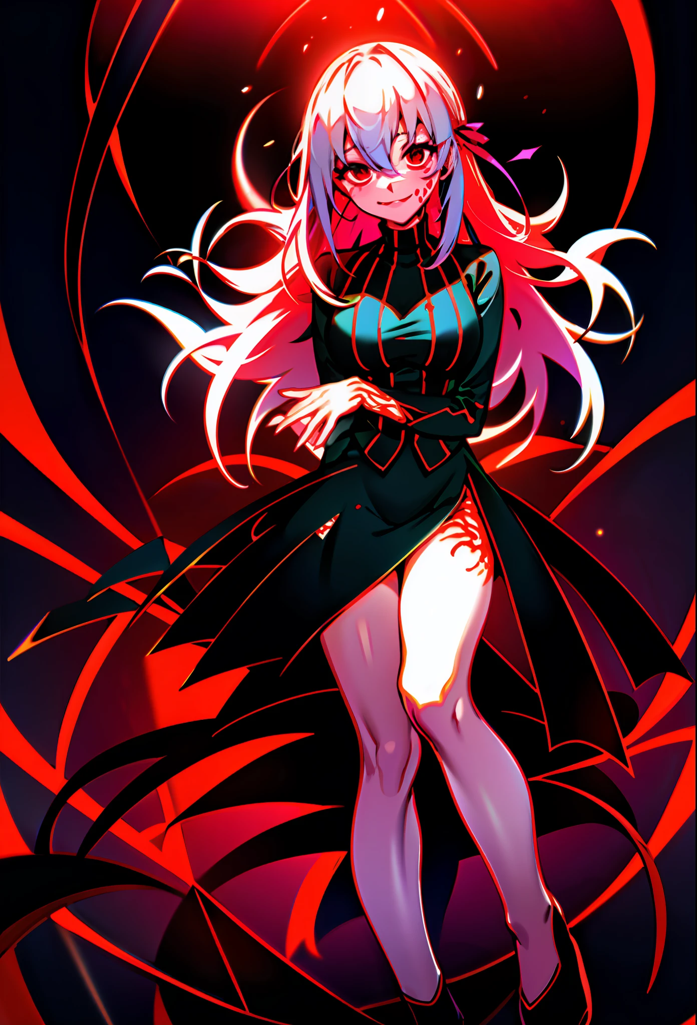 Masterpiece, best quality, colleague was brainwashed into darkness and became a demon, dark energy, evil eyes, evil smile, dark girl, corrupt girl, dark woman, evil energy, villain, villain, full_body, full body,