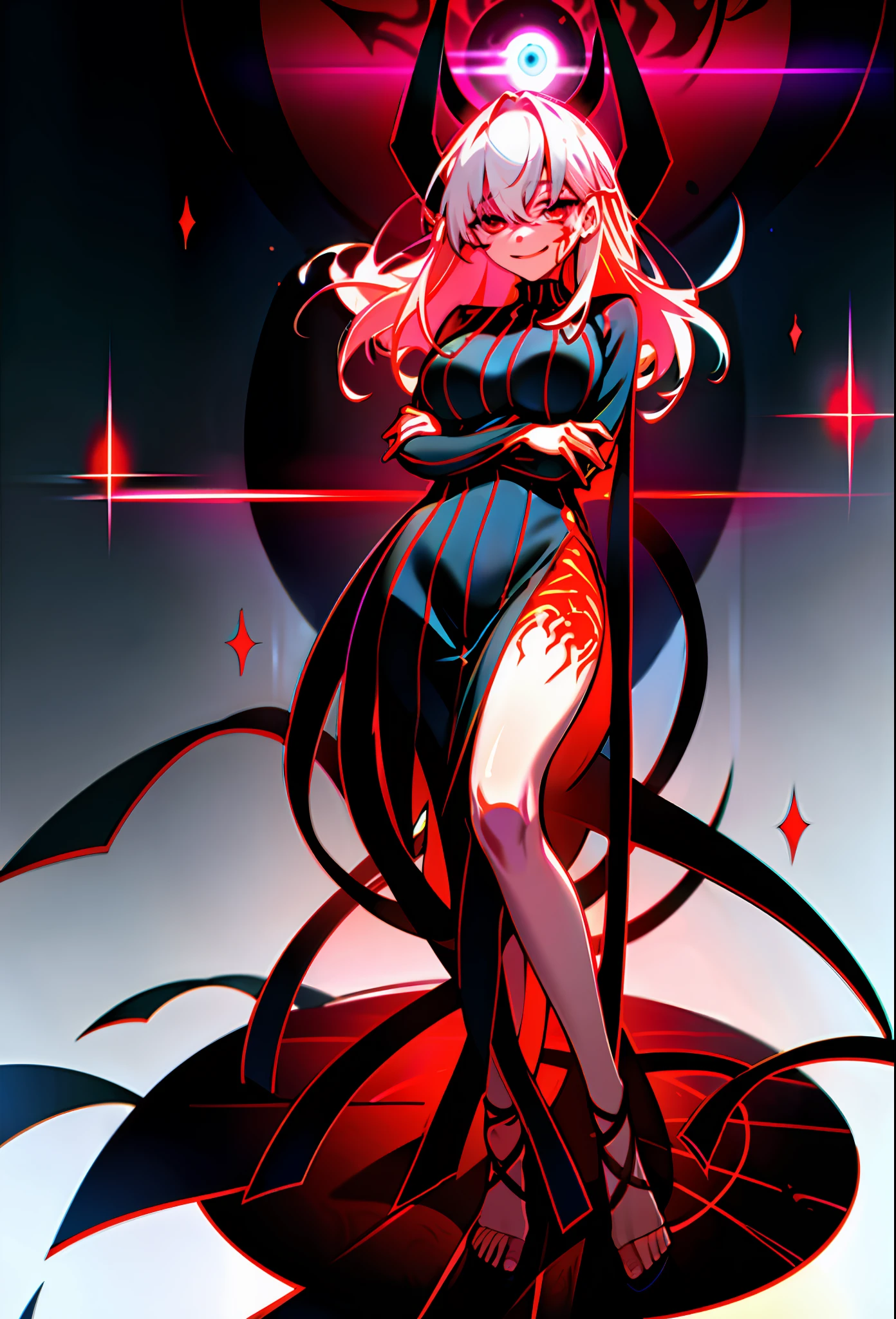 Masterpiece, best quality, colleague was brainwashed into darkness and became a demon, dark energy, evil eyes, evil smile, dark girl, corrupt girl, dark woman, evil energy, villain, villain, full_body, full body,