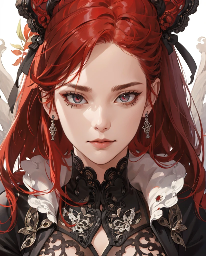 (absurd, highres, ultra detailed), 1girl, mature woman, intricate details, enlarged textures, intricate details, finely detailed eyes and detailed face, intricate details, red hair, (closed mouth),