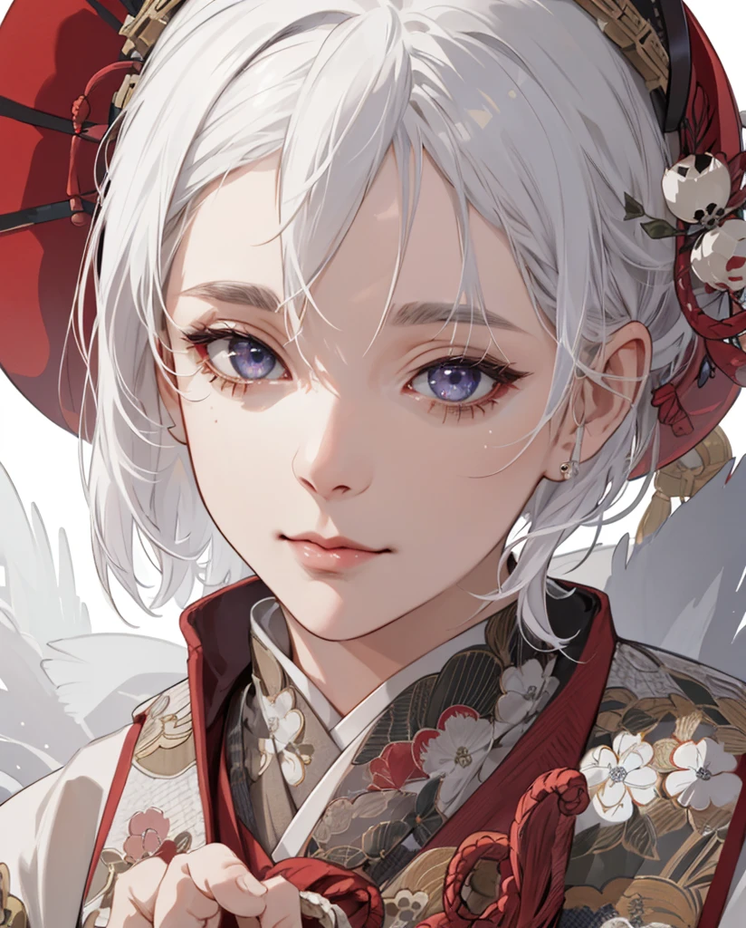 (absurd, highres, ultra detailed), 1girl, mature woman, intricate details, enlarged textures, intricate details, finely detailed eyes and detailed face, intricate details, white hair, (closed mouth), (perfect eyes, matching eyes), ( (Japanese clothes))