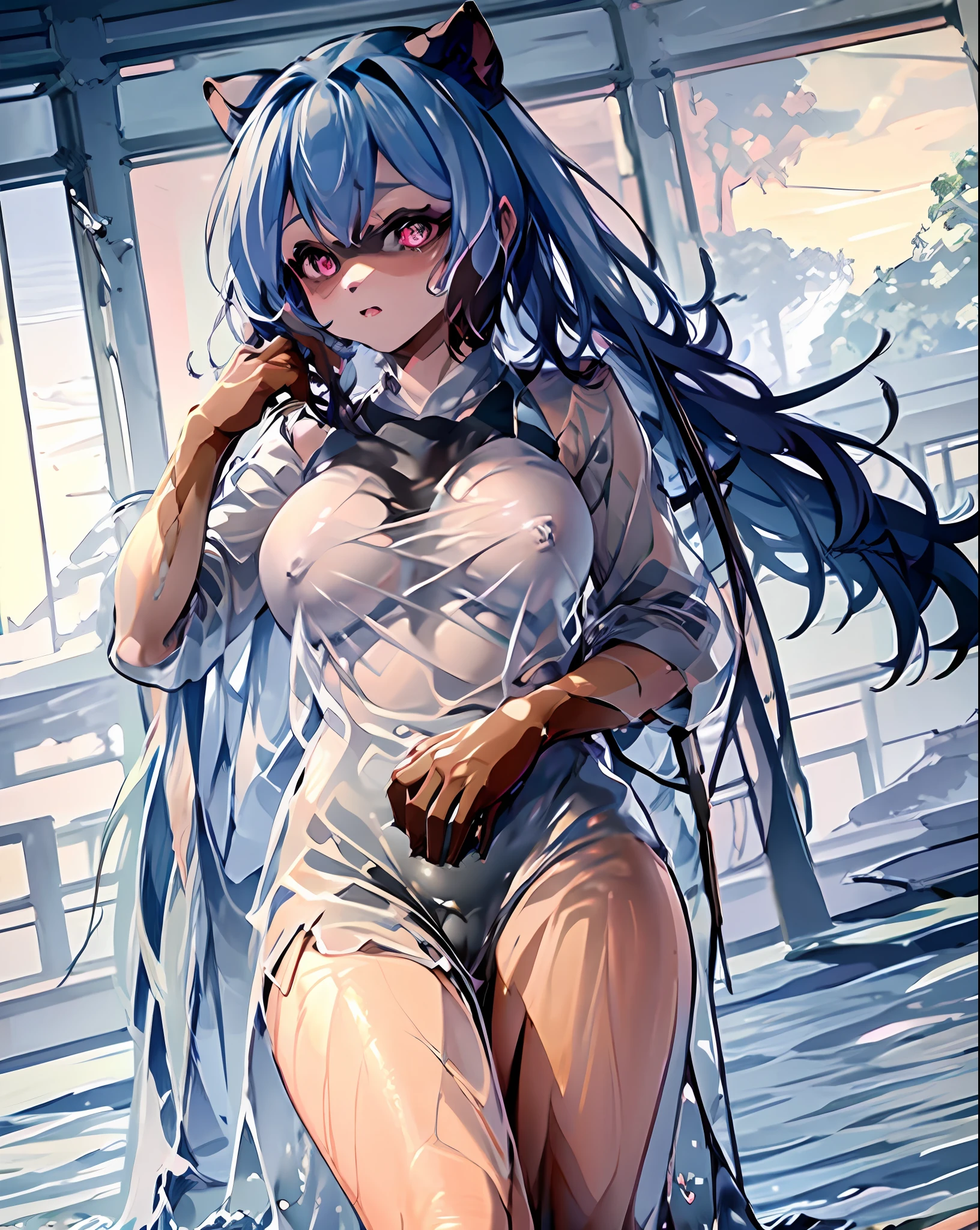 furry michiru kagemori with transparent wet clothes that show her tits