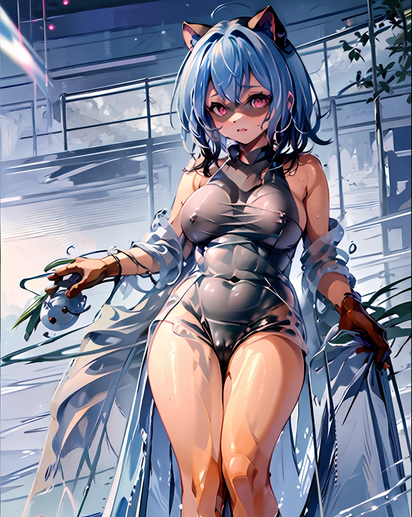 furry michiru kagemori with transparent wet clothes that show her tits