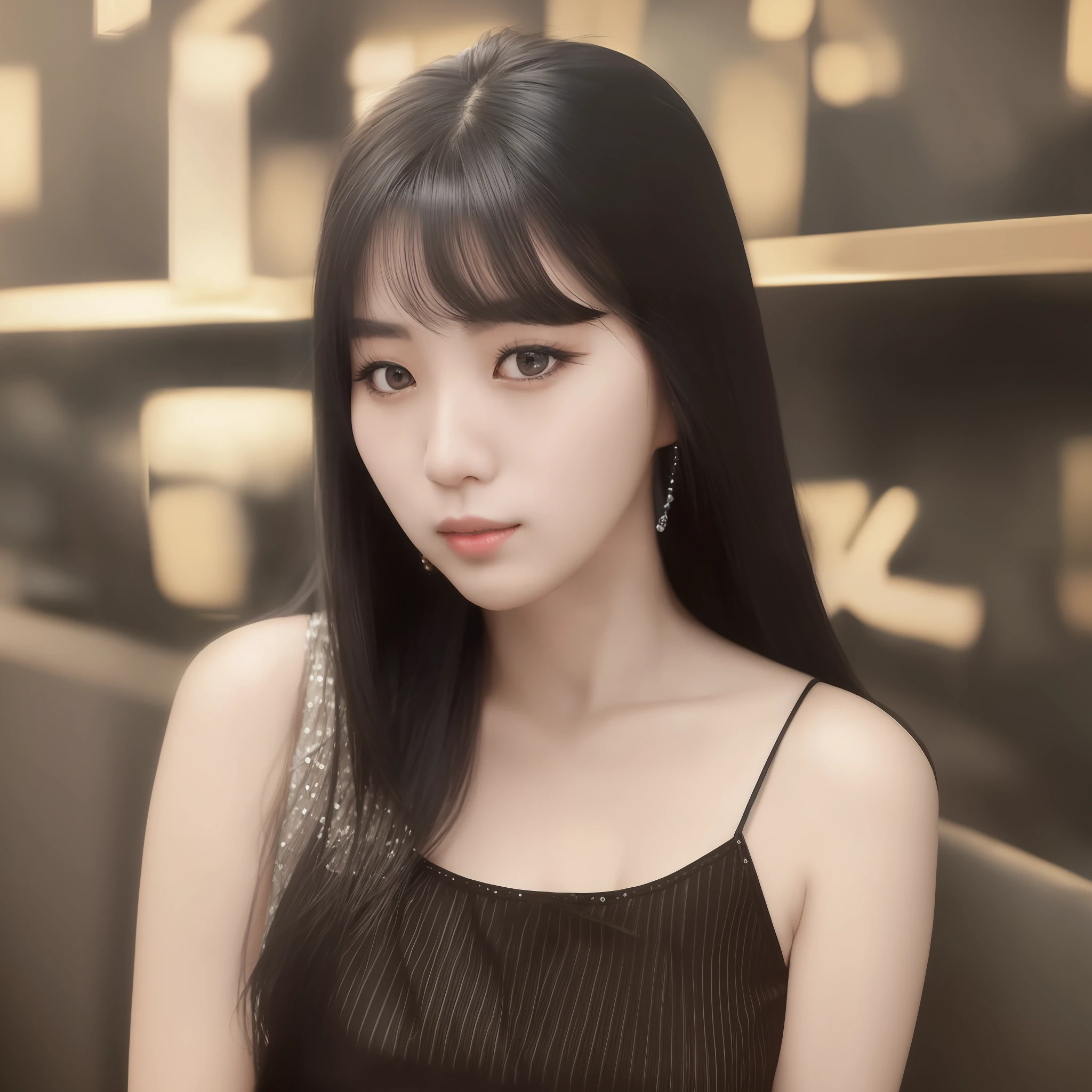 araffe Asian woman with long black hair and black dress. Korean girl. Beautiful South Korean woman, (Clear Detail),(Realistic), 8K.