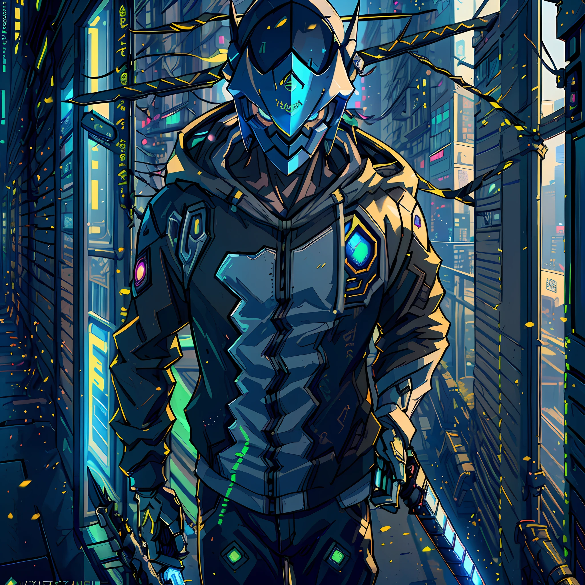{{(masterpiece),(extremely detailed CG unity 8k wallpaper),best quality,solo,cinematic lighting,detailed background,beautiful detailed eyes,bright pupils, (an extremely delicate and beautiful),(Beautiful and detailed eye description),ultra-detailed,masterpiece,}},Genji from Overwatch in a futuristic outfit holding a dragon sword, samurai, very beautiful cyberpunk samurai, cyberpunk samurai, style of ghost blade, cyberpunc, katana zero video game character, cyberpunk, katana zero