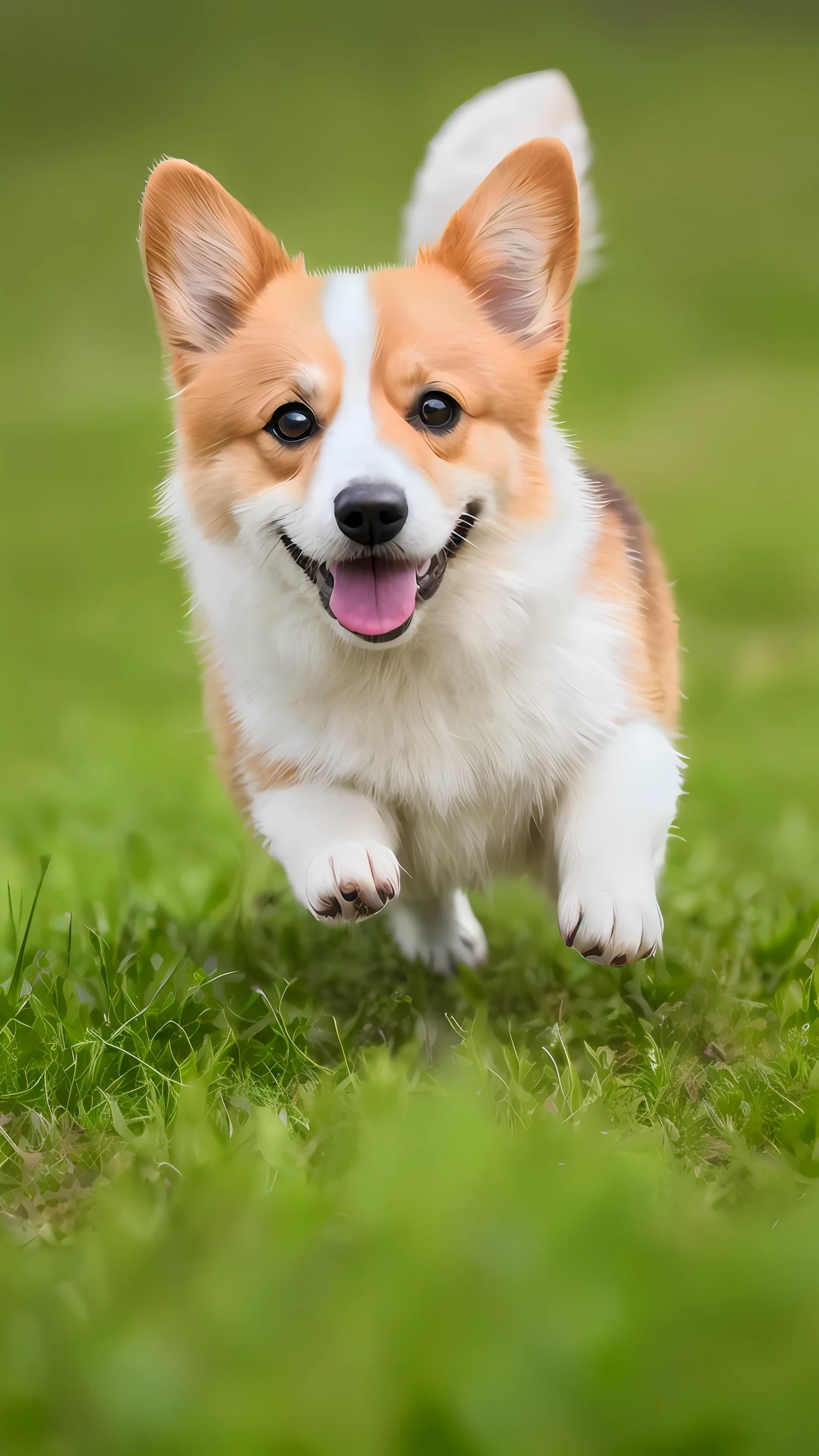 A corgi happily runs on the grass, masterpiece, 8k, high resolution, highest texture, photo--v6