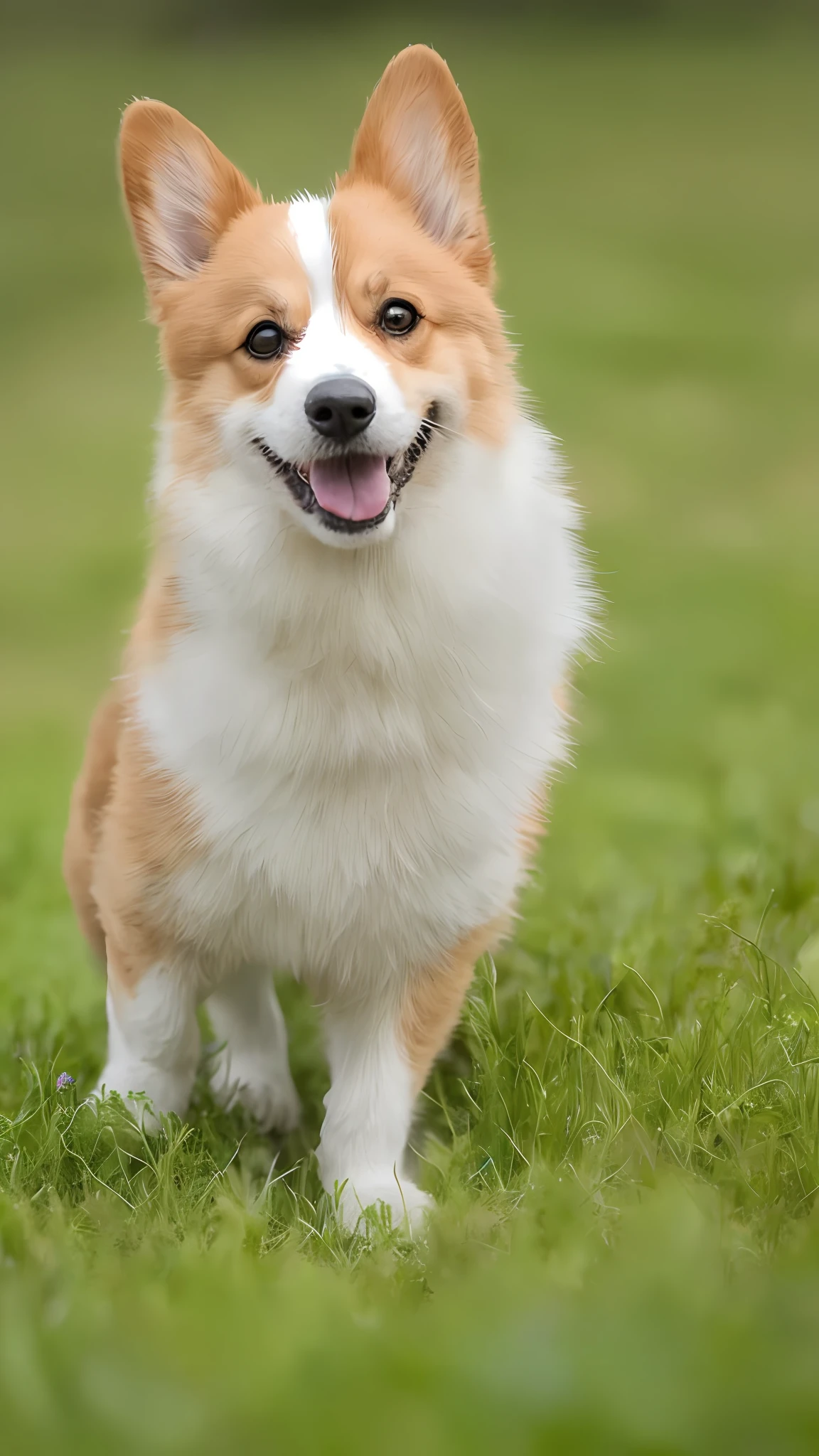 A corgi happily runs on the grass, masterpiece, 8k, high resolution, highest texture, photo--v6